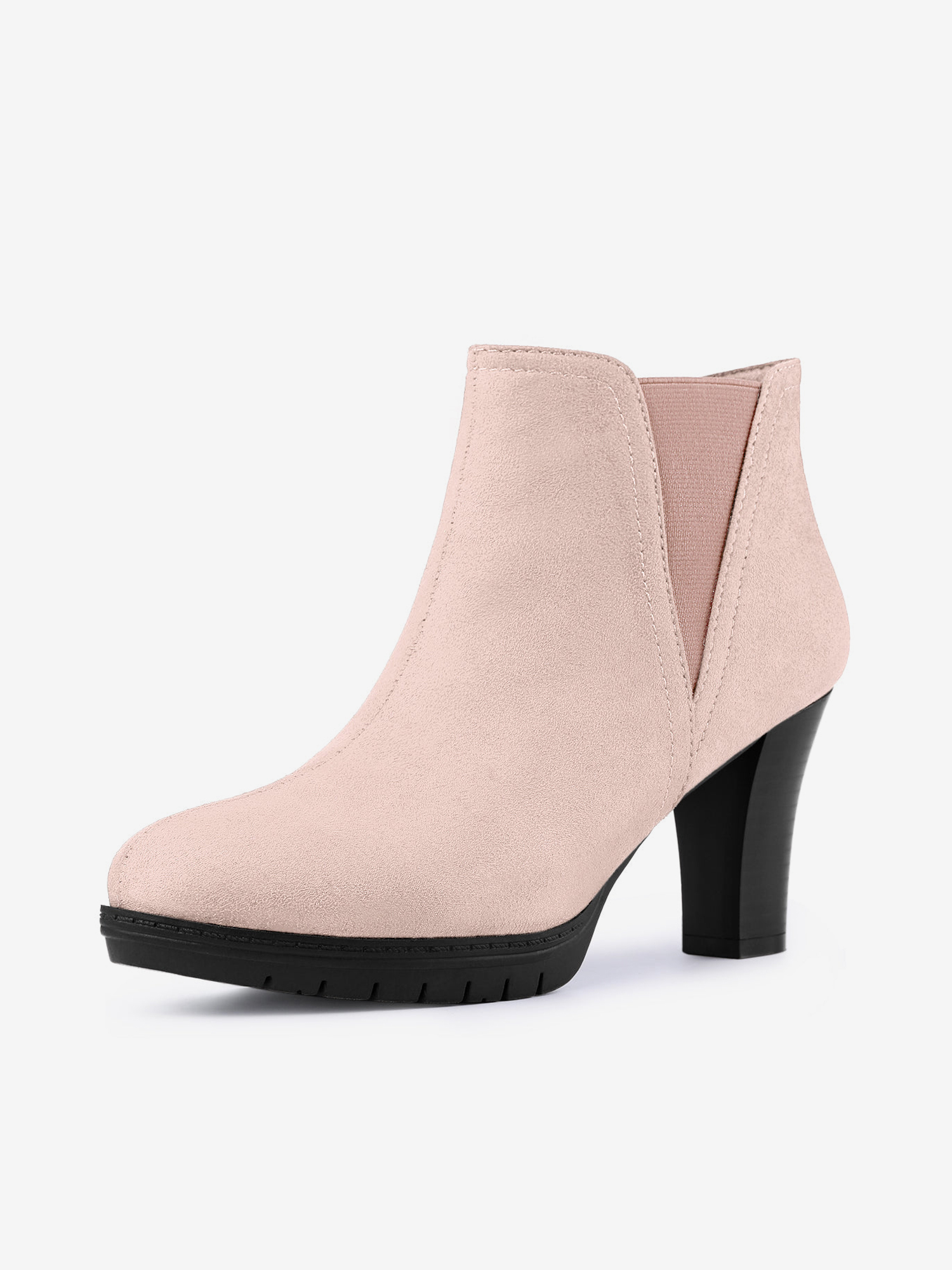 Round Toe Block Heel Chelsea Ankle Boots Dust Pink/7