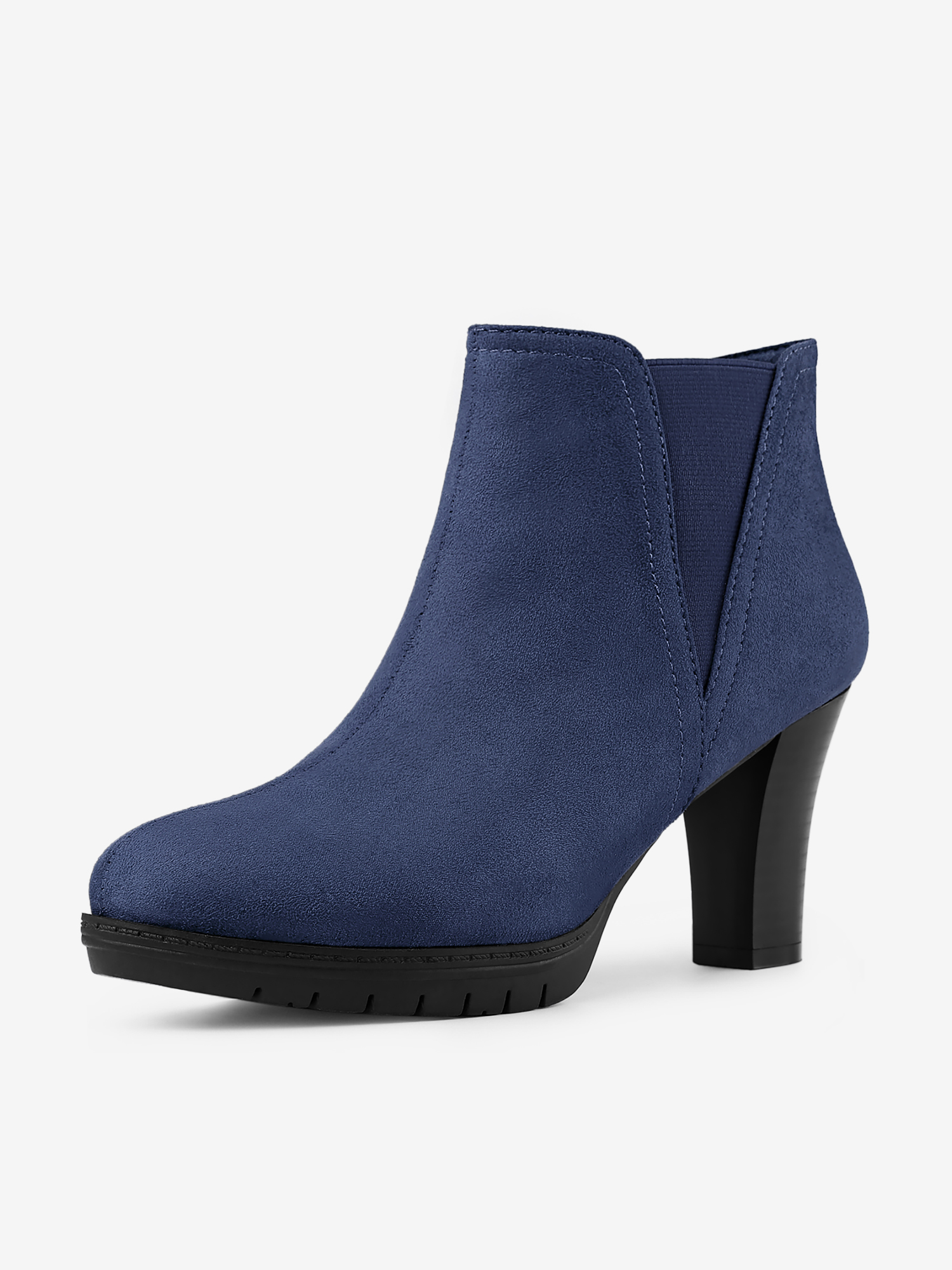 Round Toe Block Heel Chelsea Ankle Boots Dark Blue/5.5