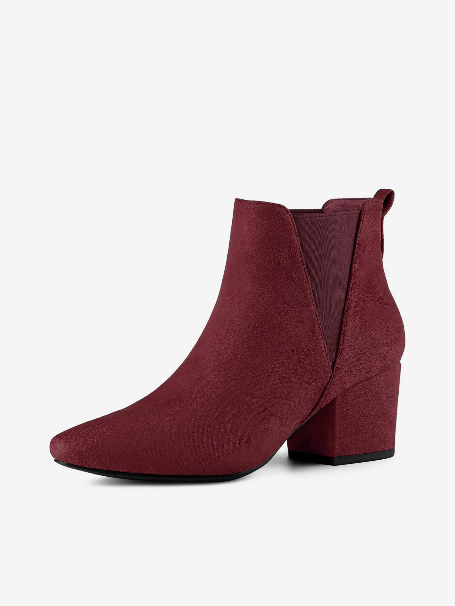 Faux Suede Pointed Toe Block Heel Ankle Chelsea Boots Burgundy/5.5