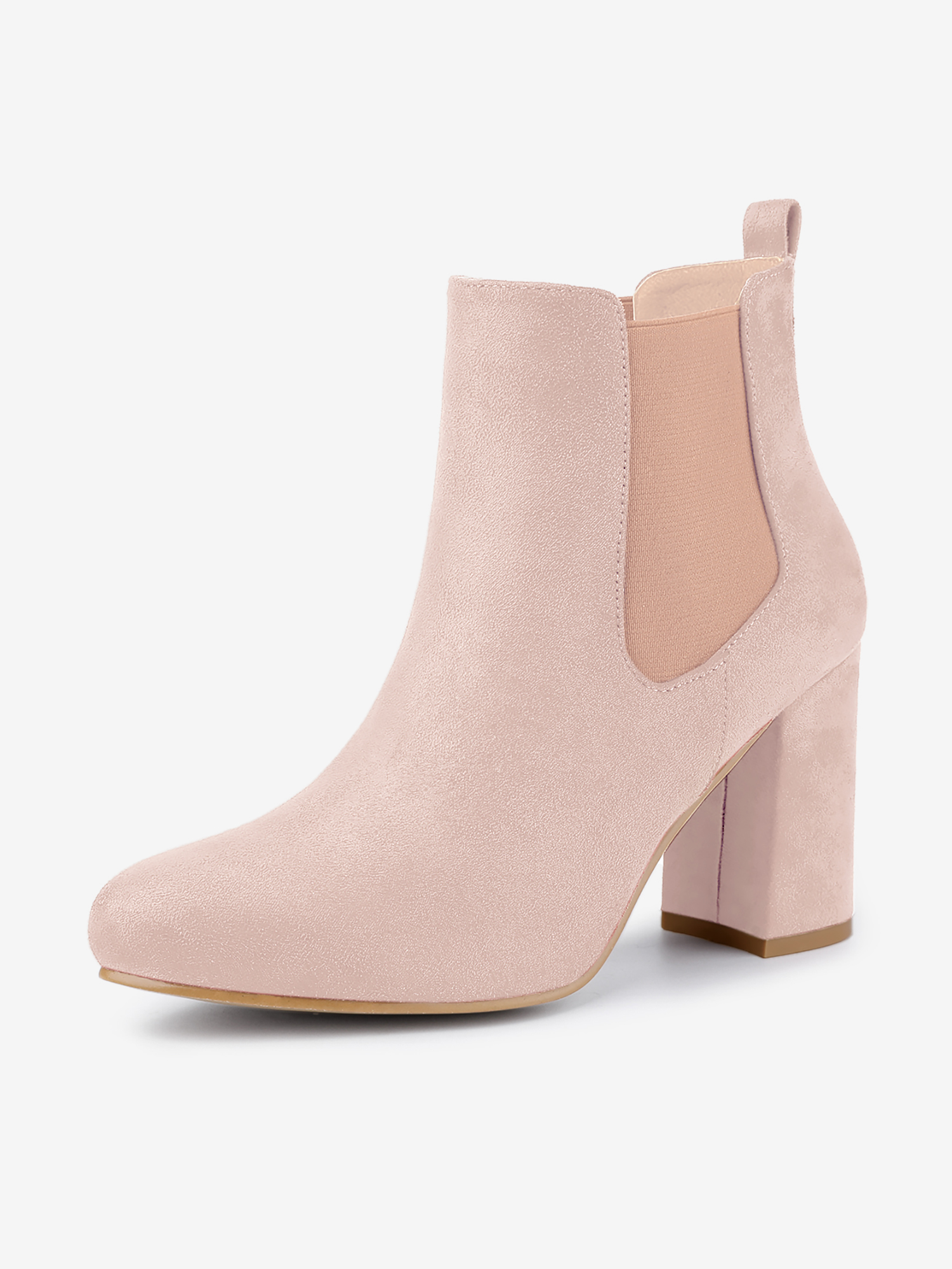 Round Toe Chunky High Heel Ankle Chelsea Boots DustPink/8