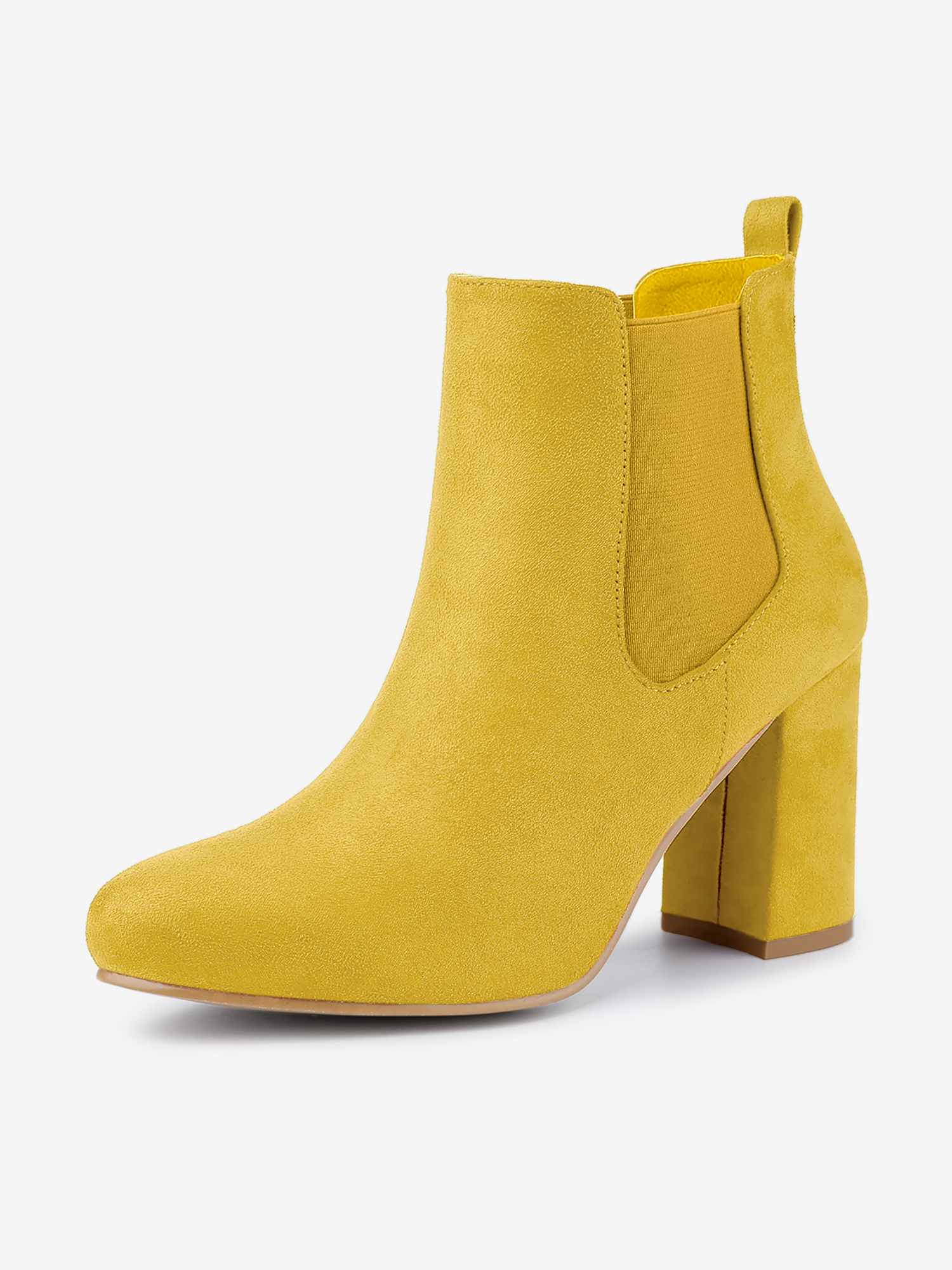 Round Toe Chunky High Heel Ankle Chelsea Boots Yellow/7.5