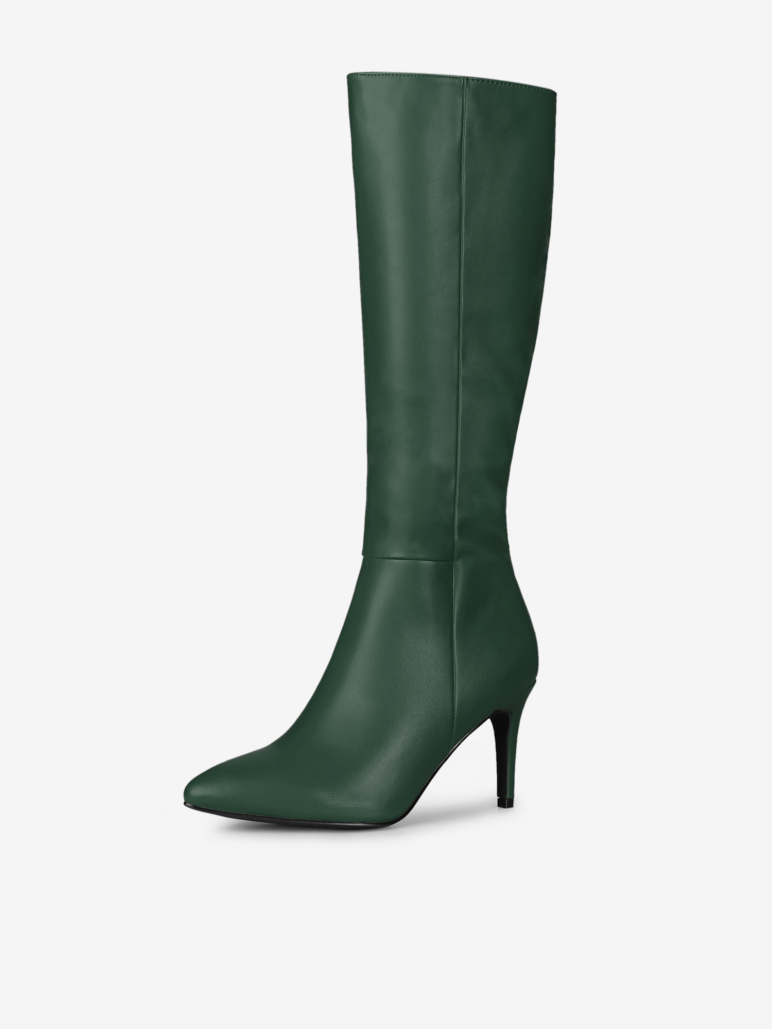 Pointed Toe Stiletto High Heel Zipper Knee High Boots Green/9