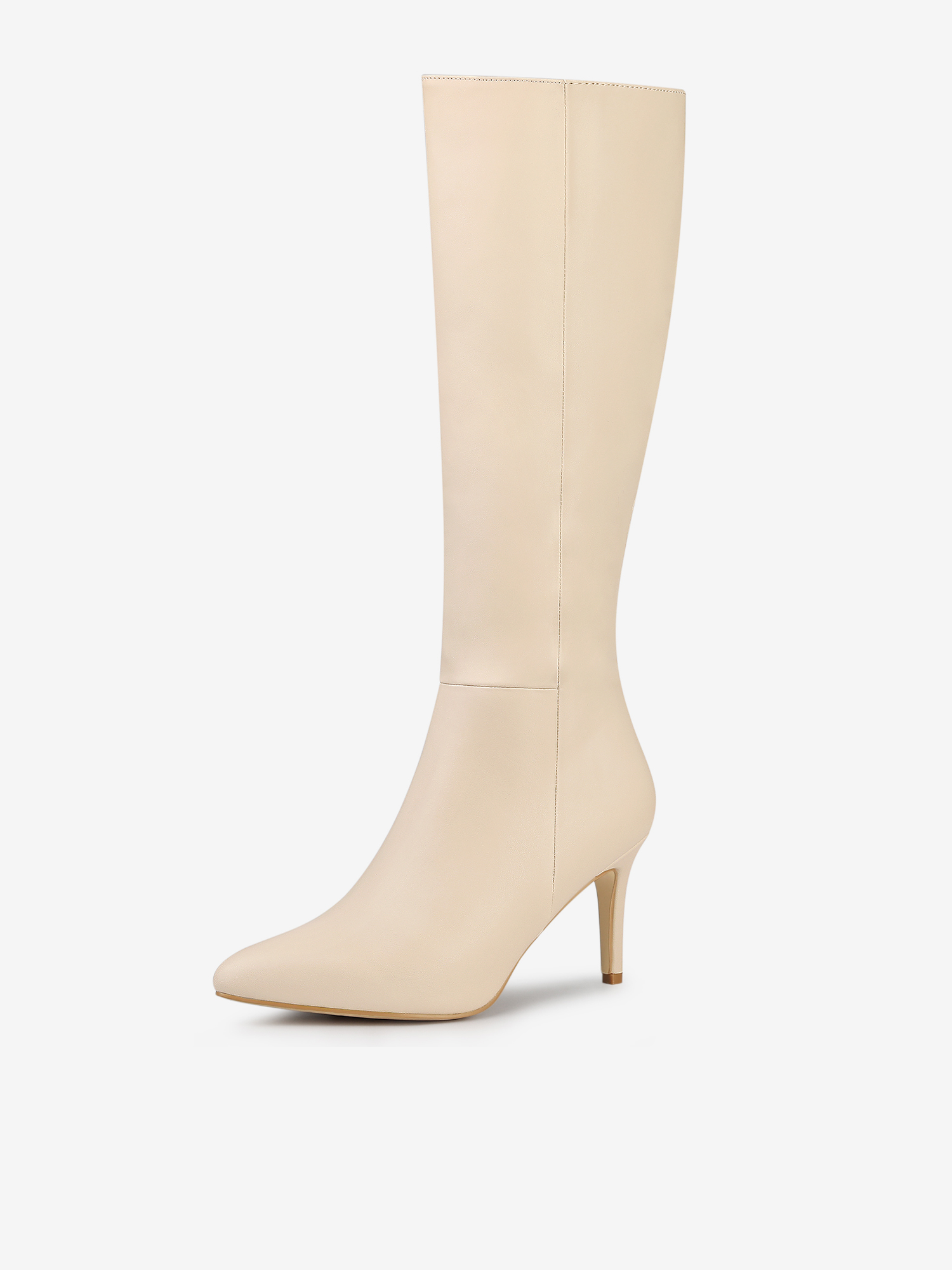 Pointed Toe Stiletto High Heel Zipper Knee High Boots Nude/9