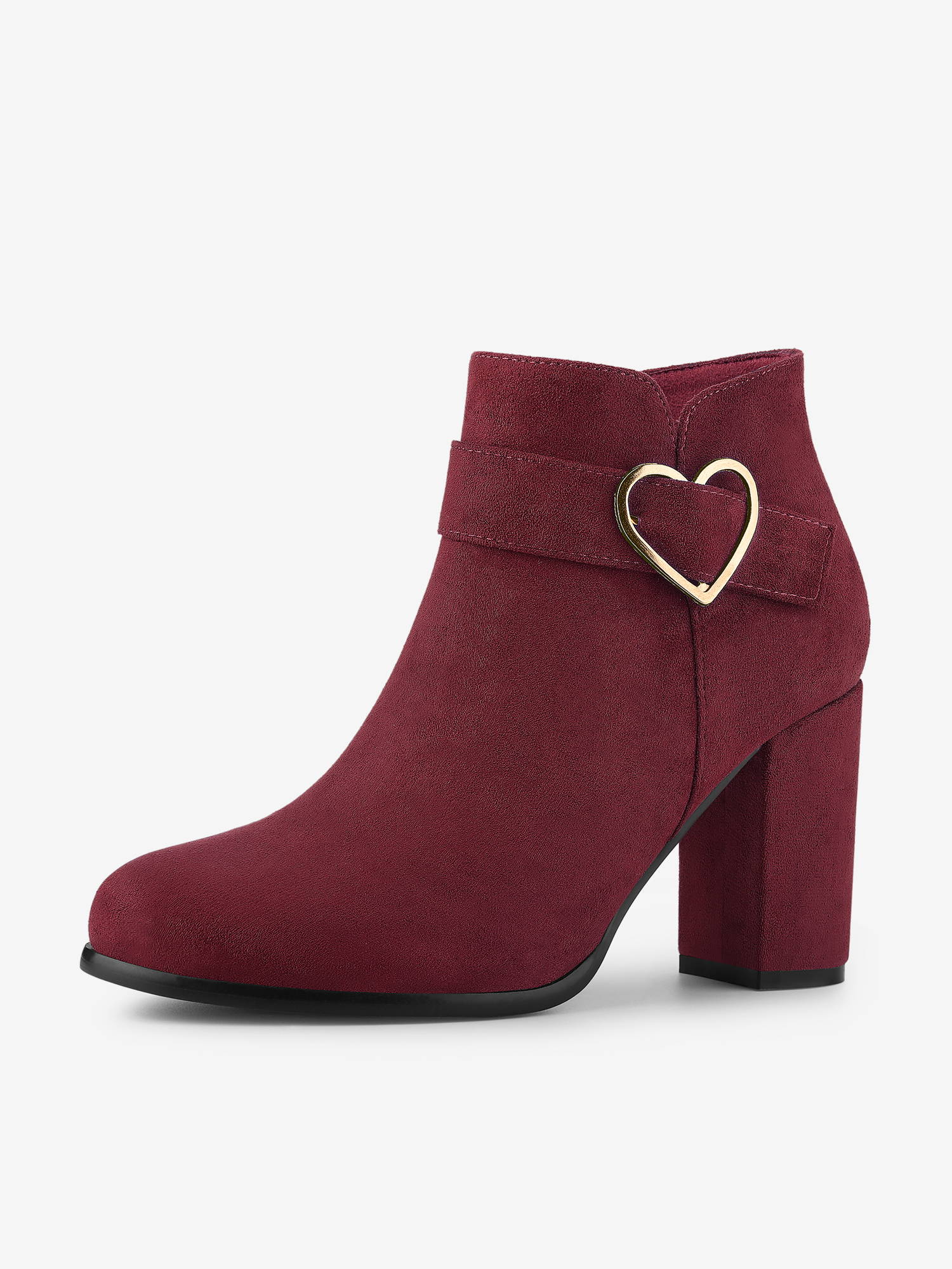 Buckle Side Zip Chunky Heel Ankle Boots Burgundy/8