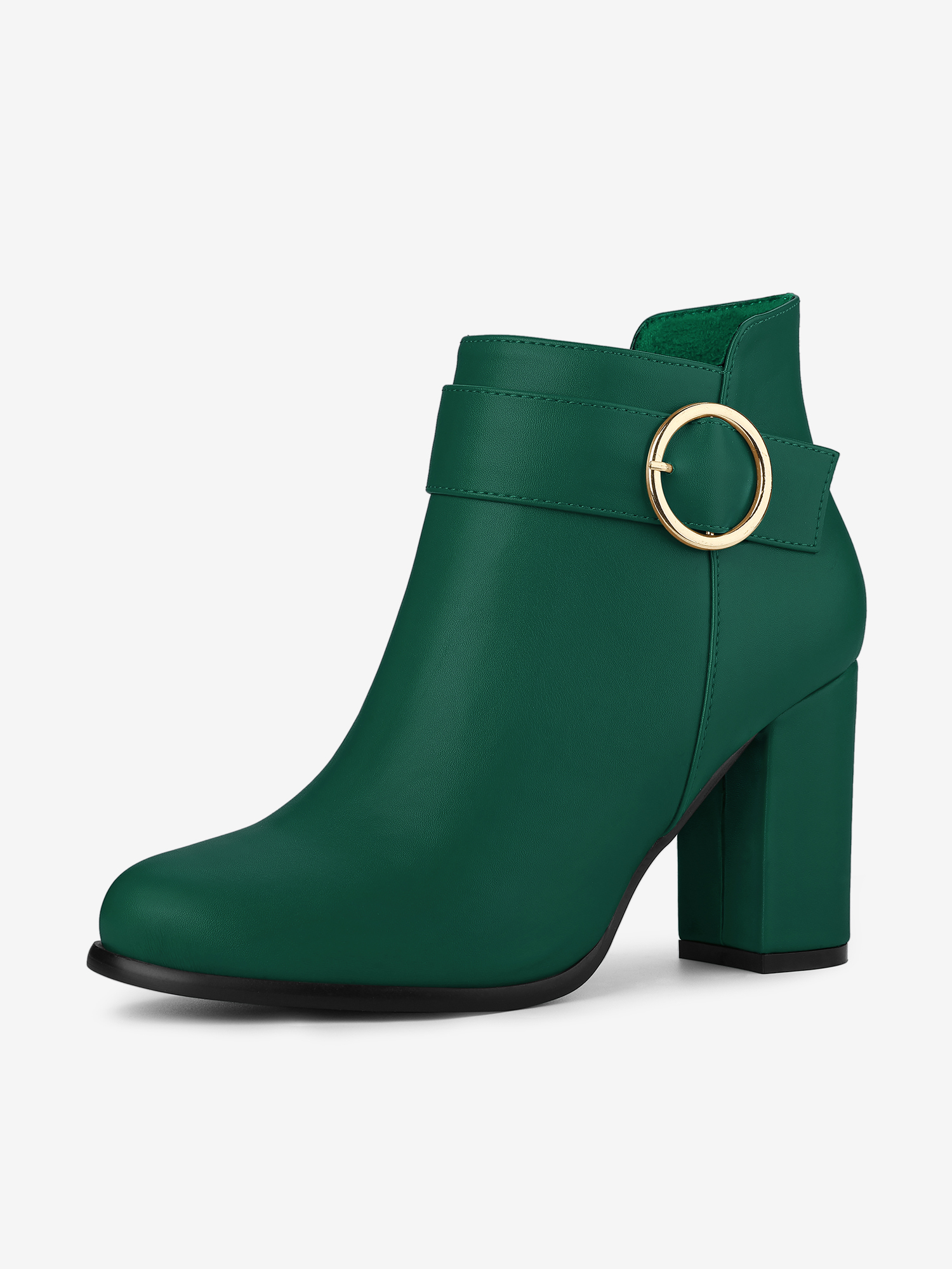 Round Toe Circle Buckle Chunky Heel Ankle Boots Green/8