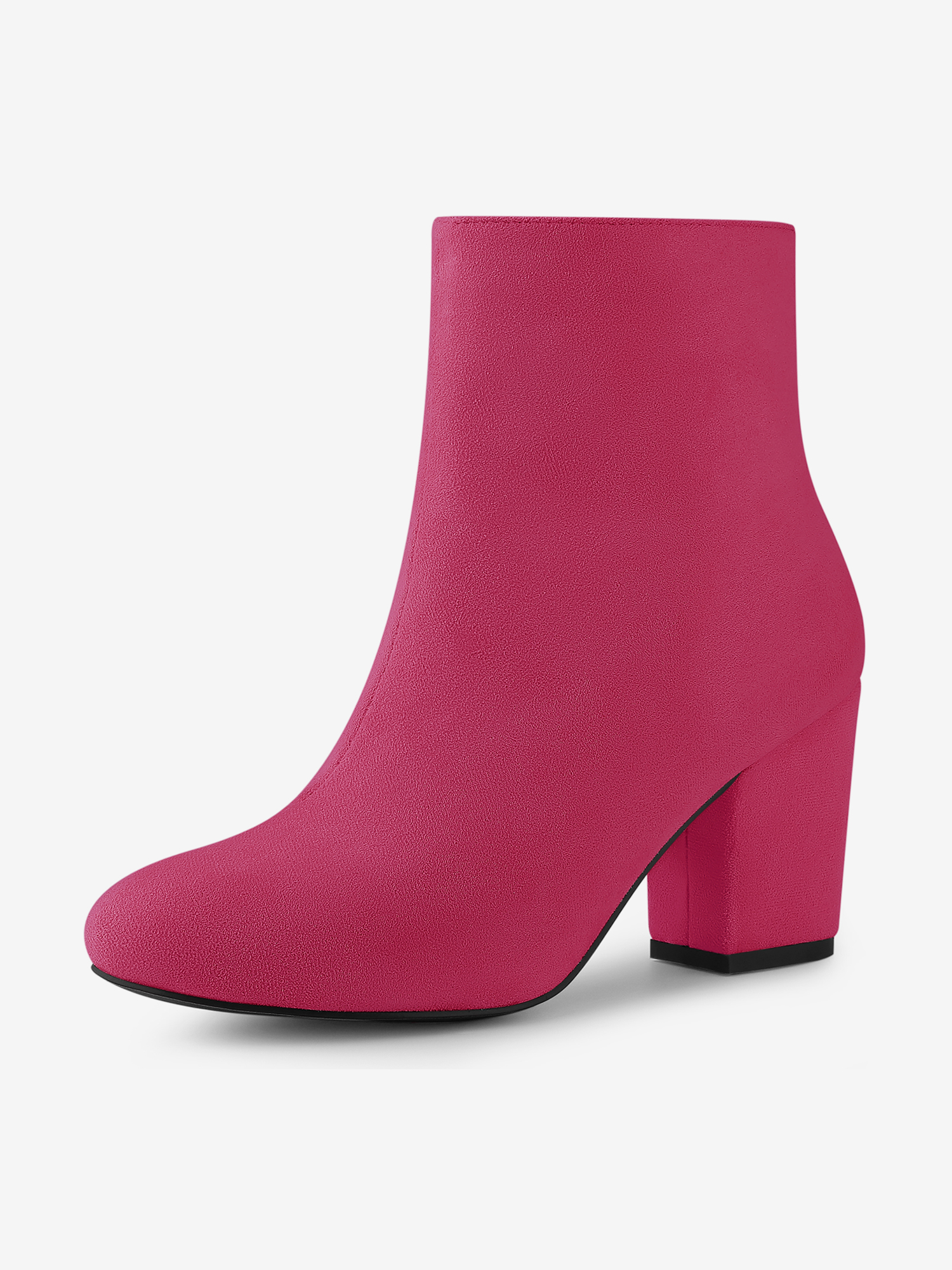 Faux Suede Round Toe Block Heel Zipper Ankle Boots Hot Pink/5.5