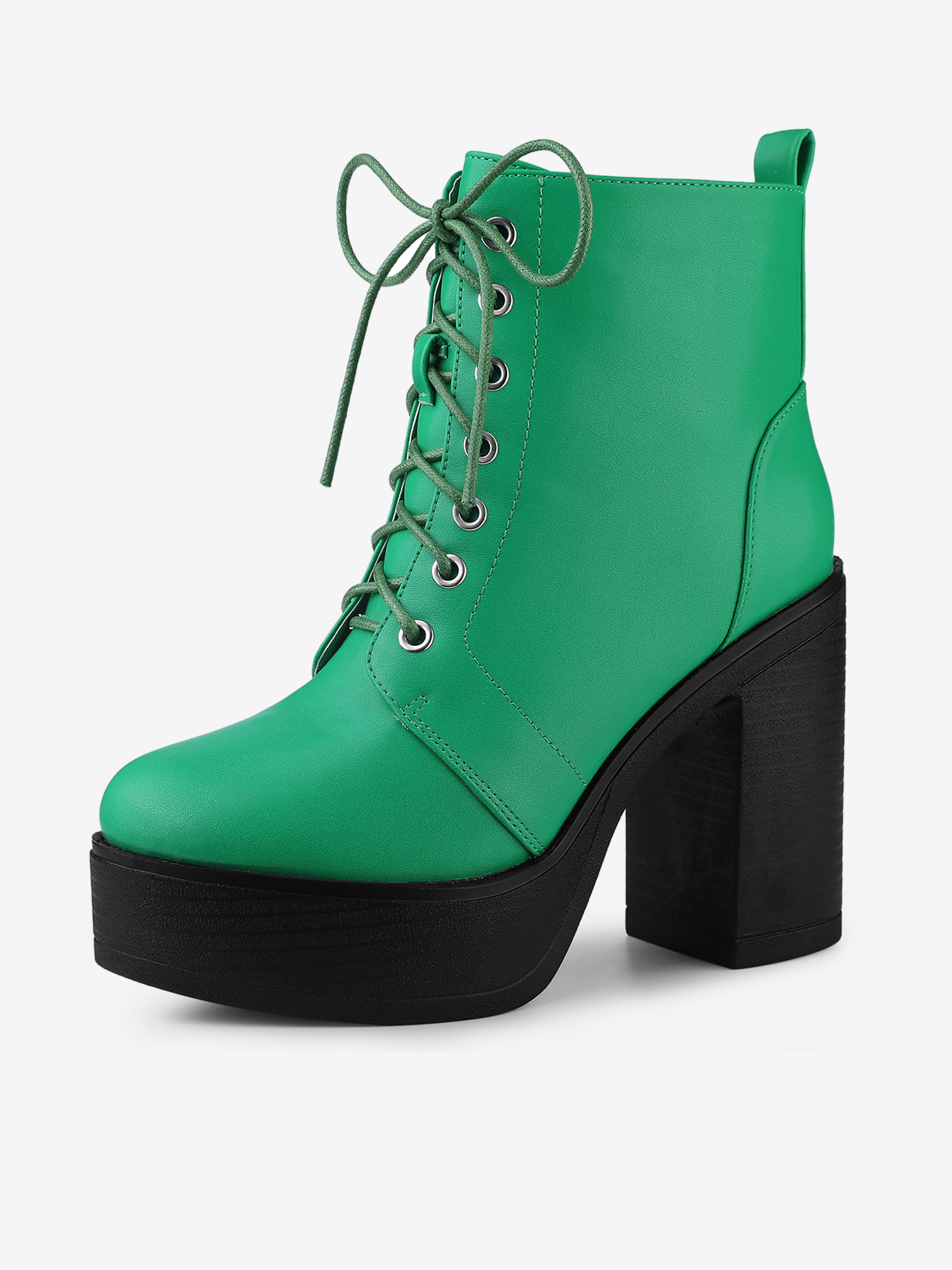 Platform Chunky High Heel Lace Up Combat Boots Green/7.5