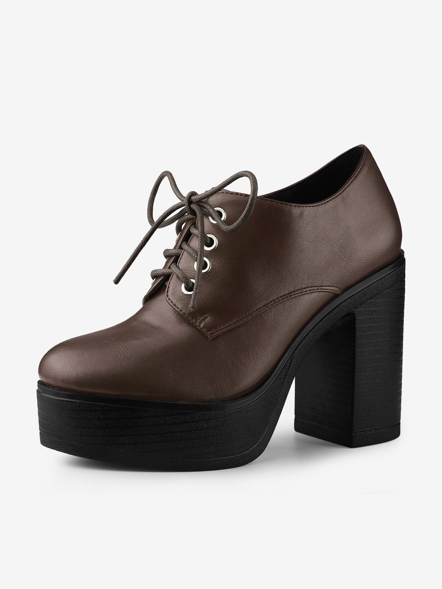 Faux Leather Platform High Chunky Heel Ankle Boots Coffee/6