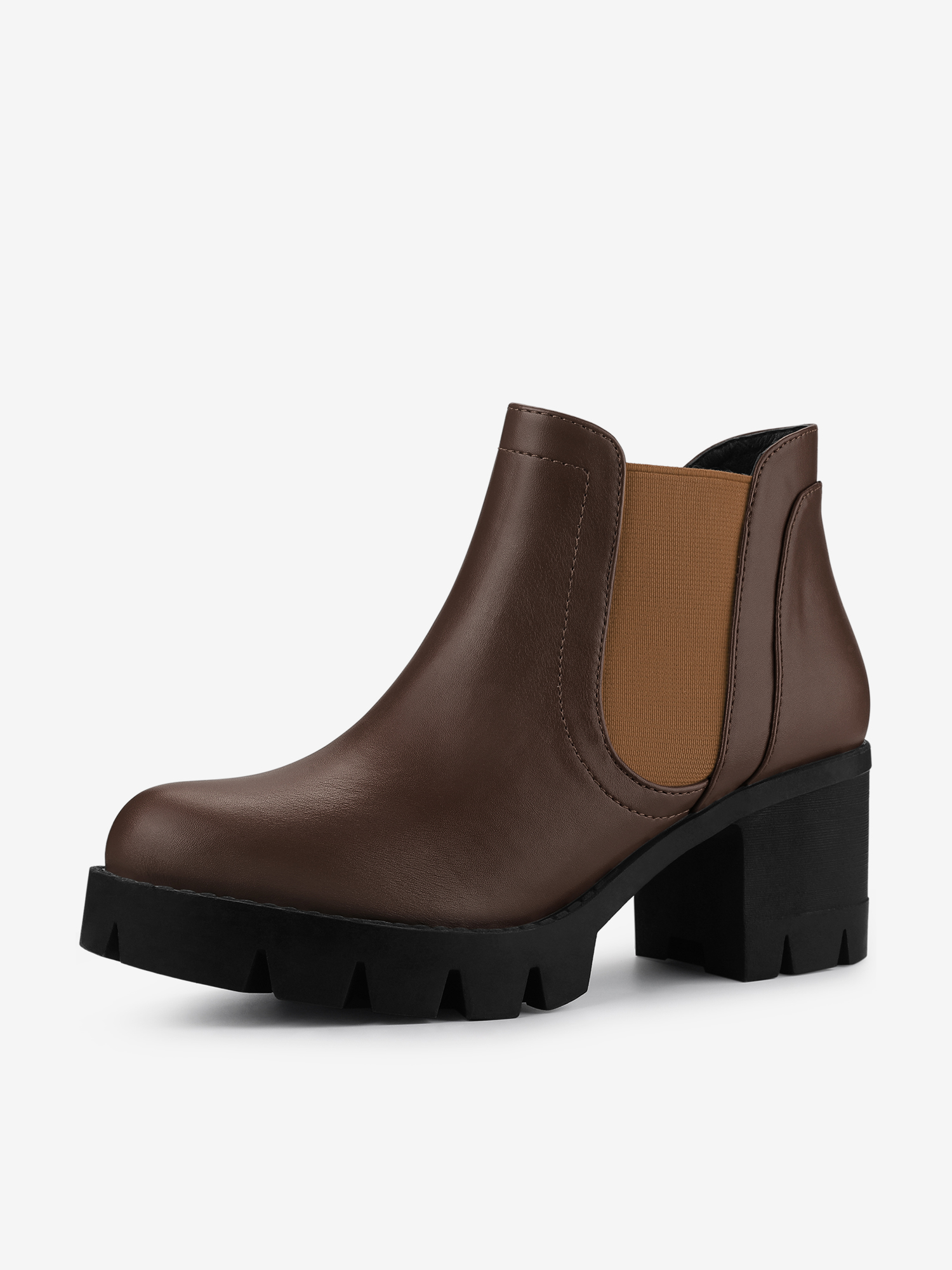 Lug Sole Chunky Heel Chelsea Ankle Boots Coffee/6
