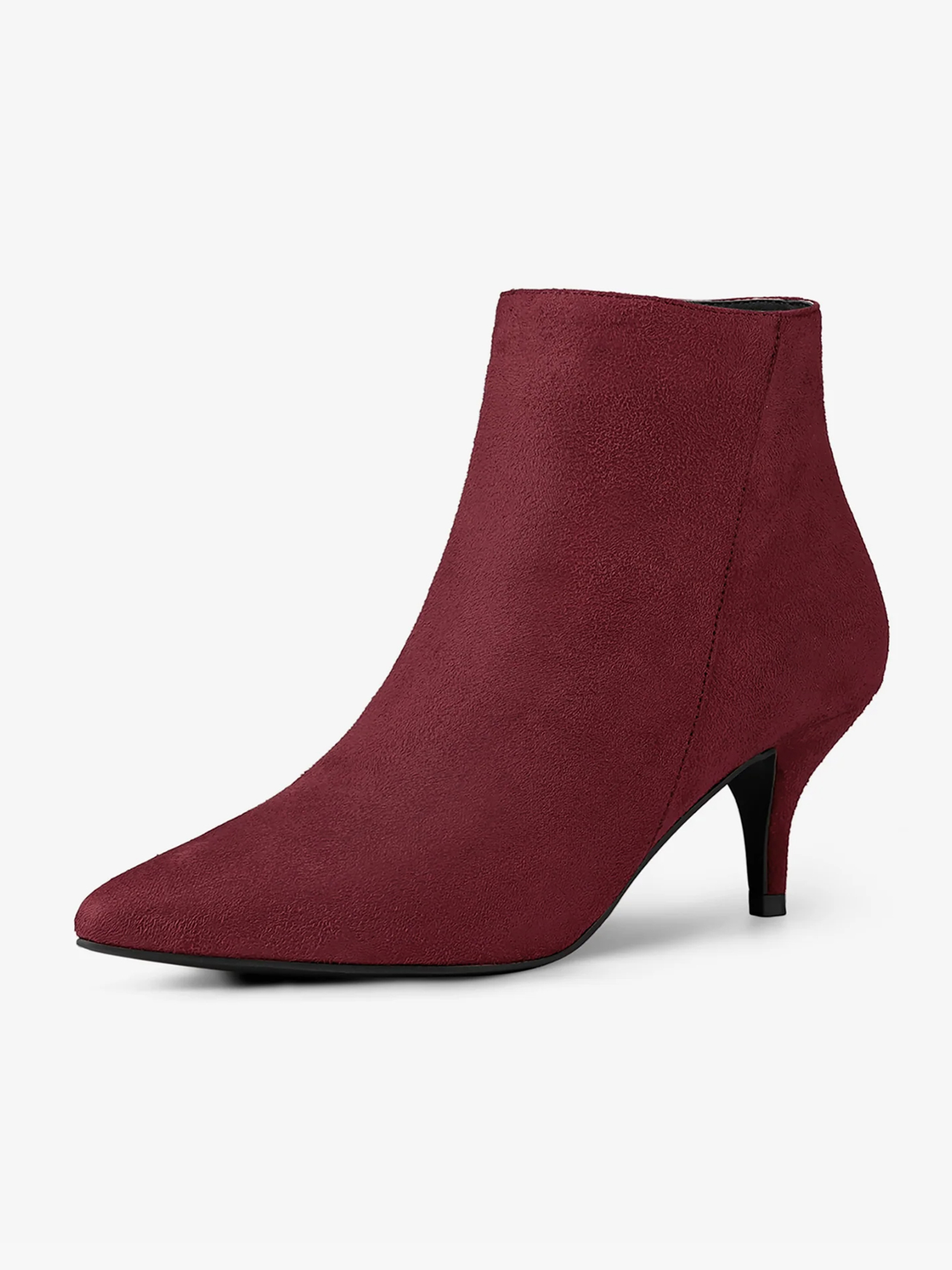 Pointed Toe Zip Stiletto Kitten Heel Ankle Booties Burgundy/6.5