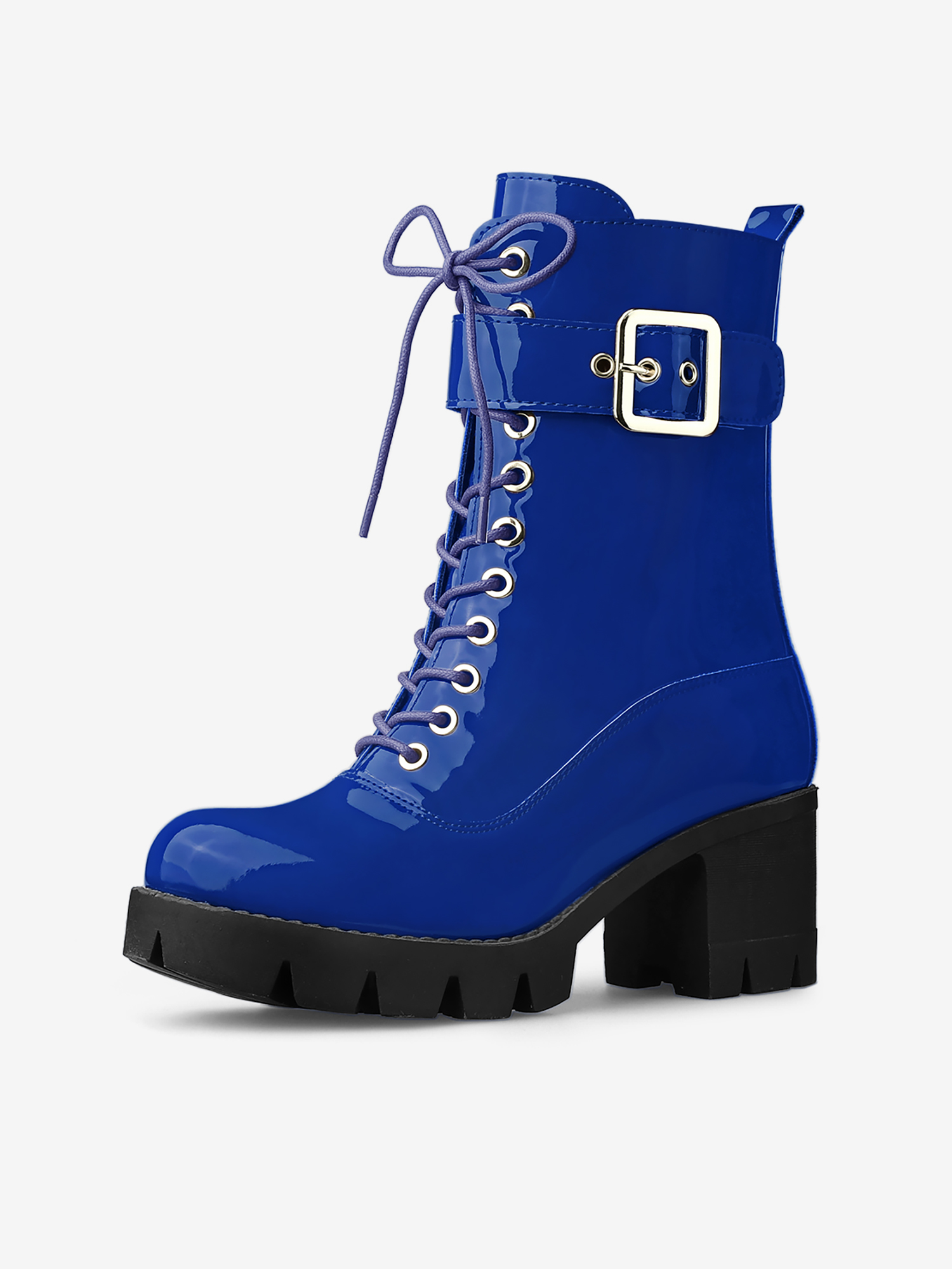 Zip Platform Chunky Heel Combat Boots Blue/8