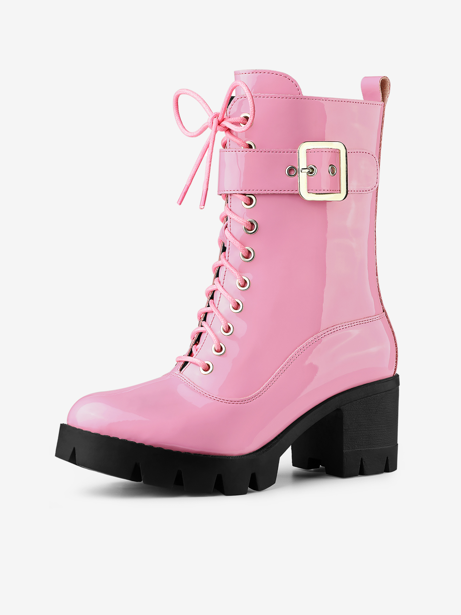 Zip Platform Chunky Heel Combat Boots Pink/10