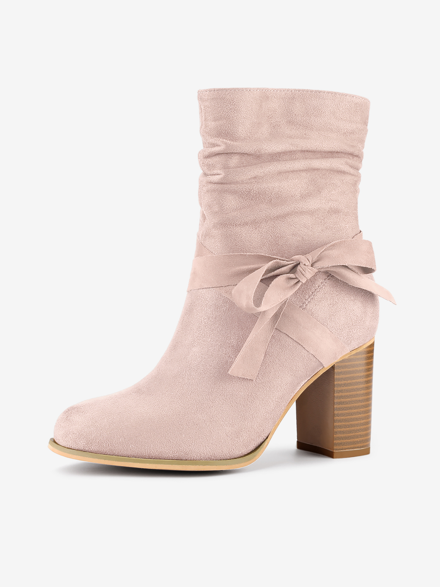 Faux Suede Round Toe Slouchy Chunky Heel Ankle Boots Dust Pink/7.5