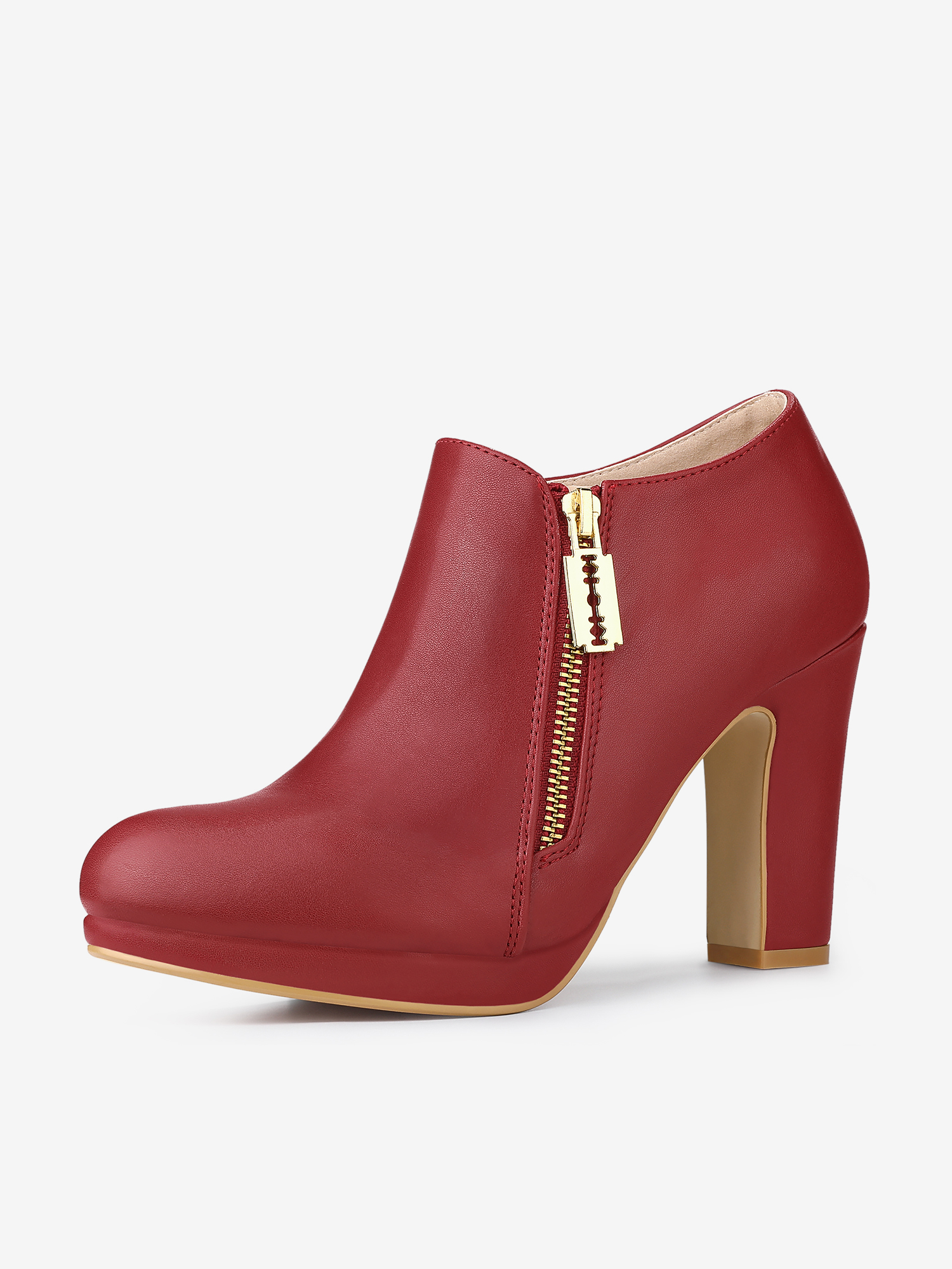 Platform Round Toe Chunky Heel Ankle Boot Red/10