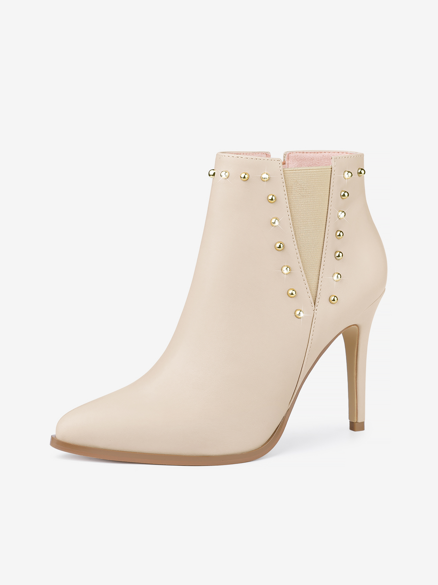 Faux Leather Pointed Toe Stiletto Heel Chelsea Ankle Boots Beige/6.5