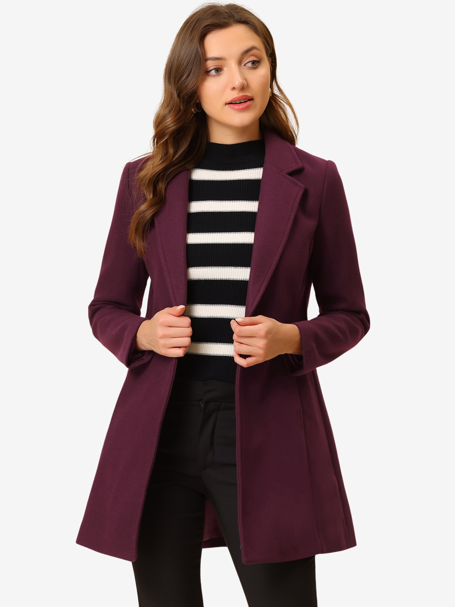 Classic Notched Lapel Long Sleeve Buttoned Coat Purplish/XS