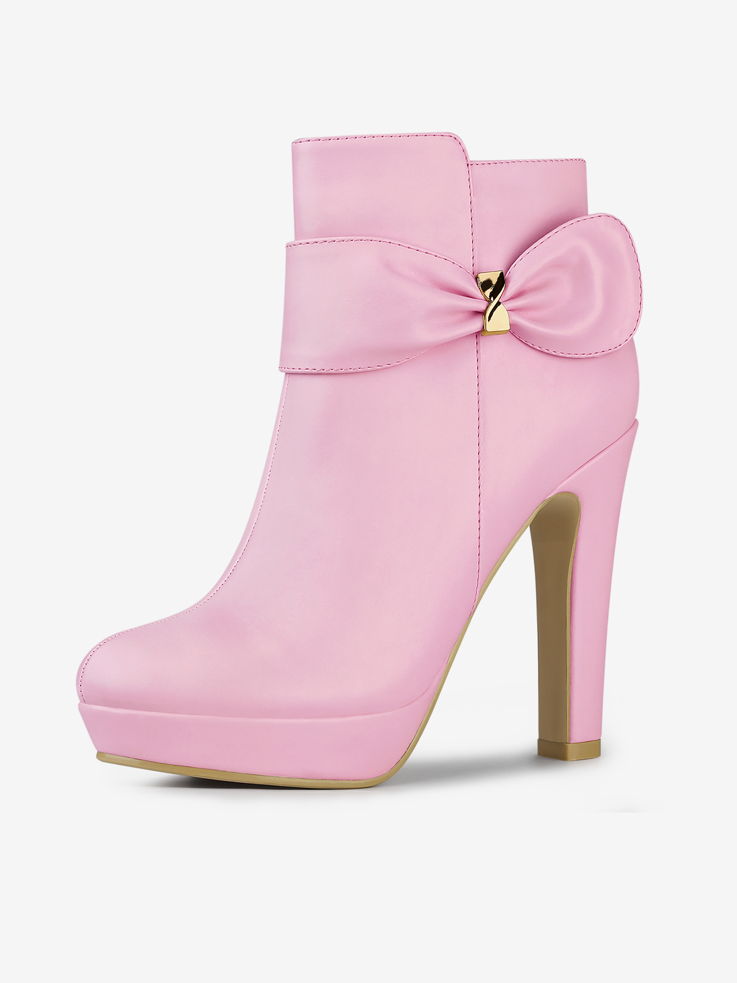 Chunky High Heel Platform Bow Decor Ankle Boots Pink/9