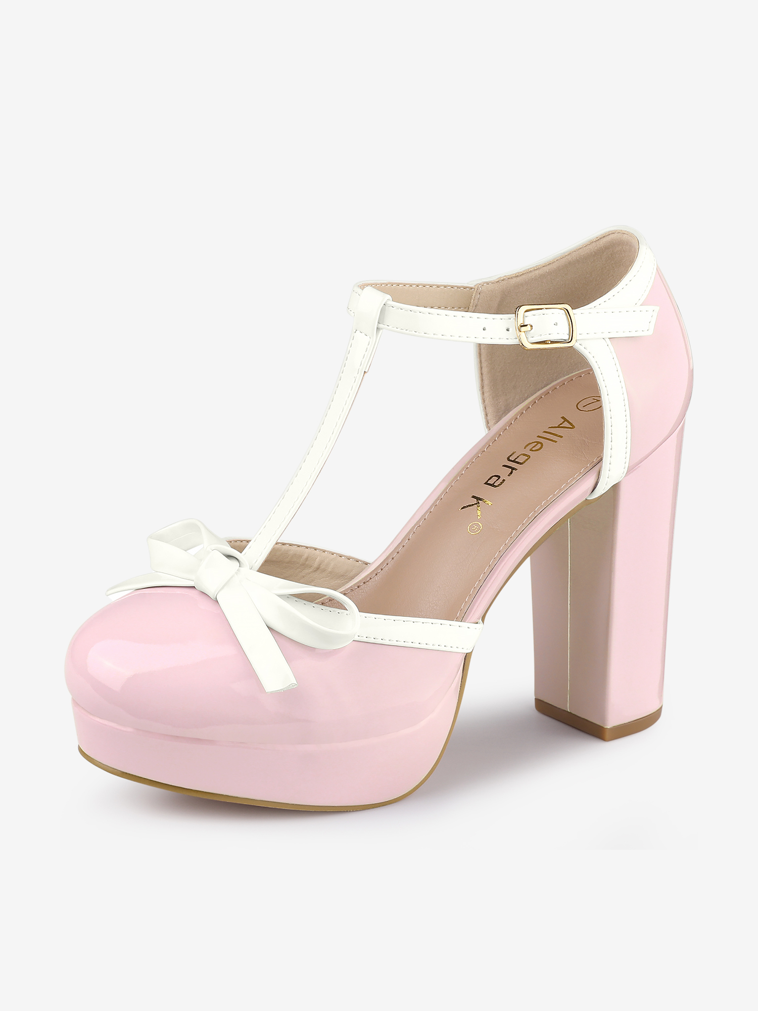 Platform Bow T Strap Chunky Heel Pumps Pink/9