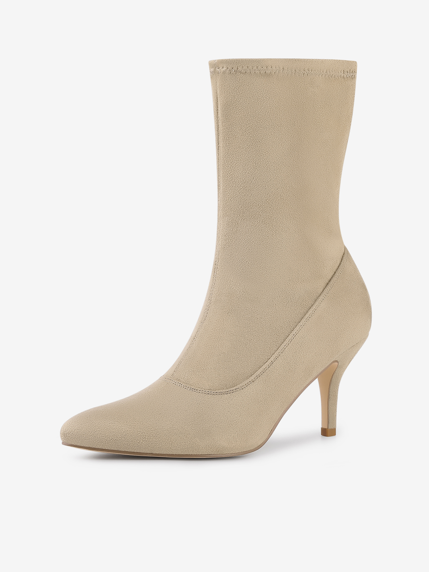 Pointy Toe Stretch Sock Stiletto Heel Ankle Boots Beige/10