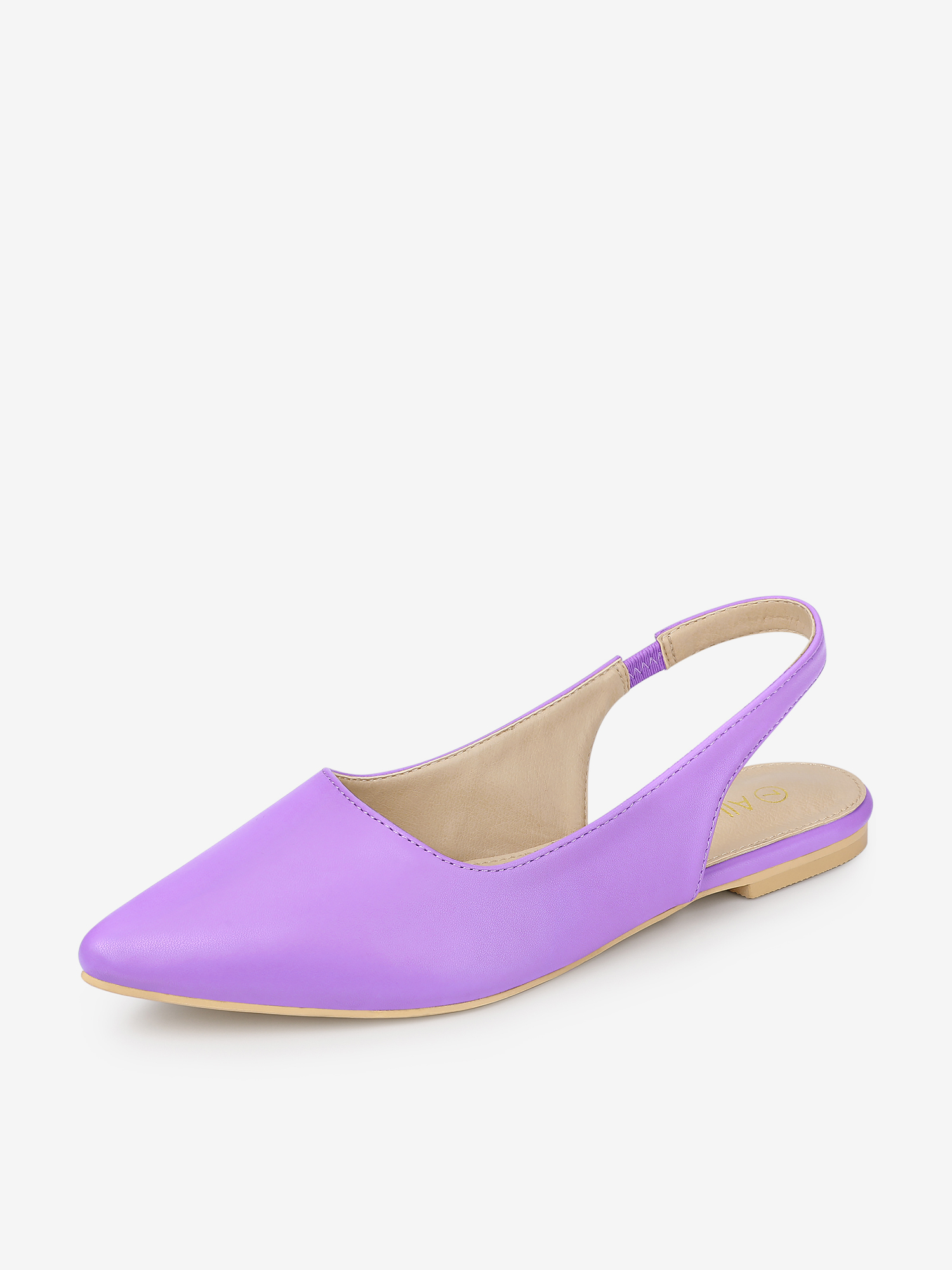 Faux Leather Pointed Toe Slingback Slip On Flat Pumps Lavender/8.5