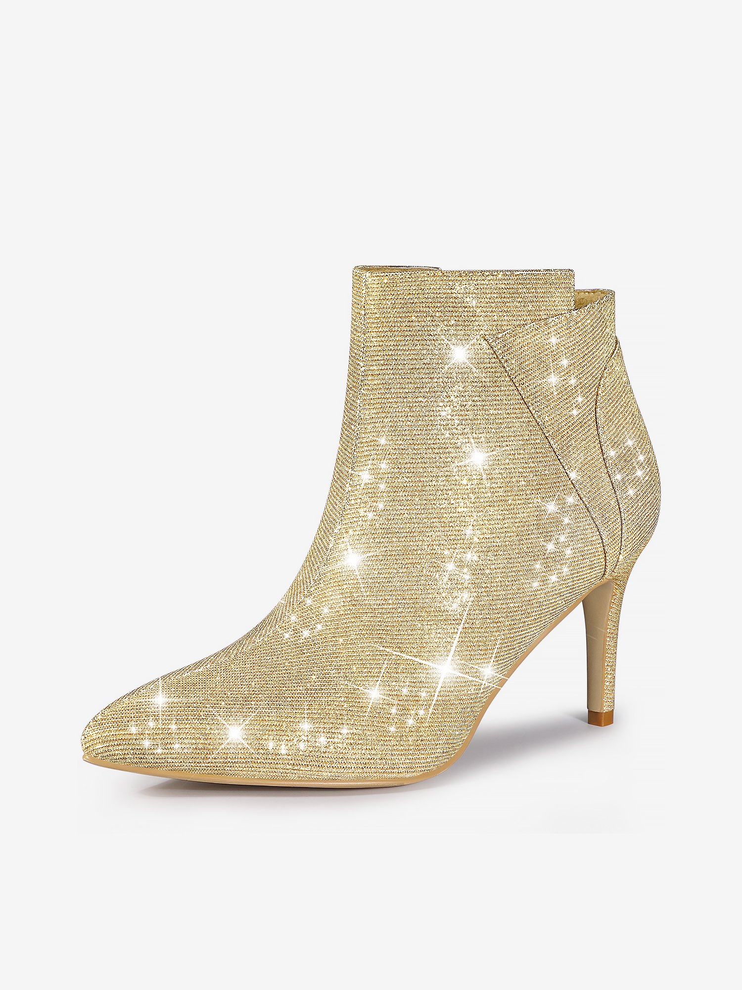 Glitter Pointed Toe Zipper Stiletto Heel Ankle Boots Gold/9