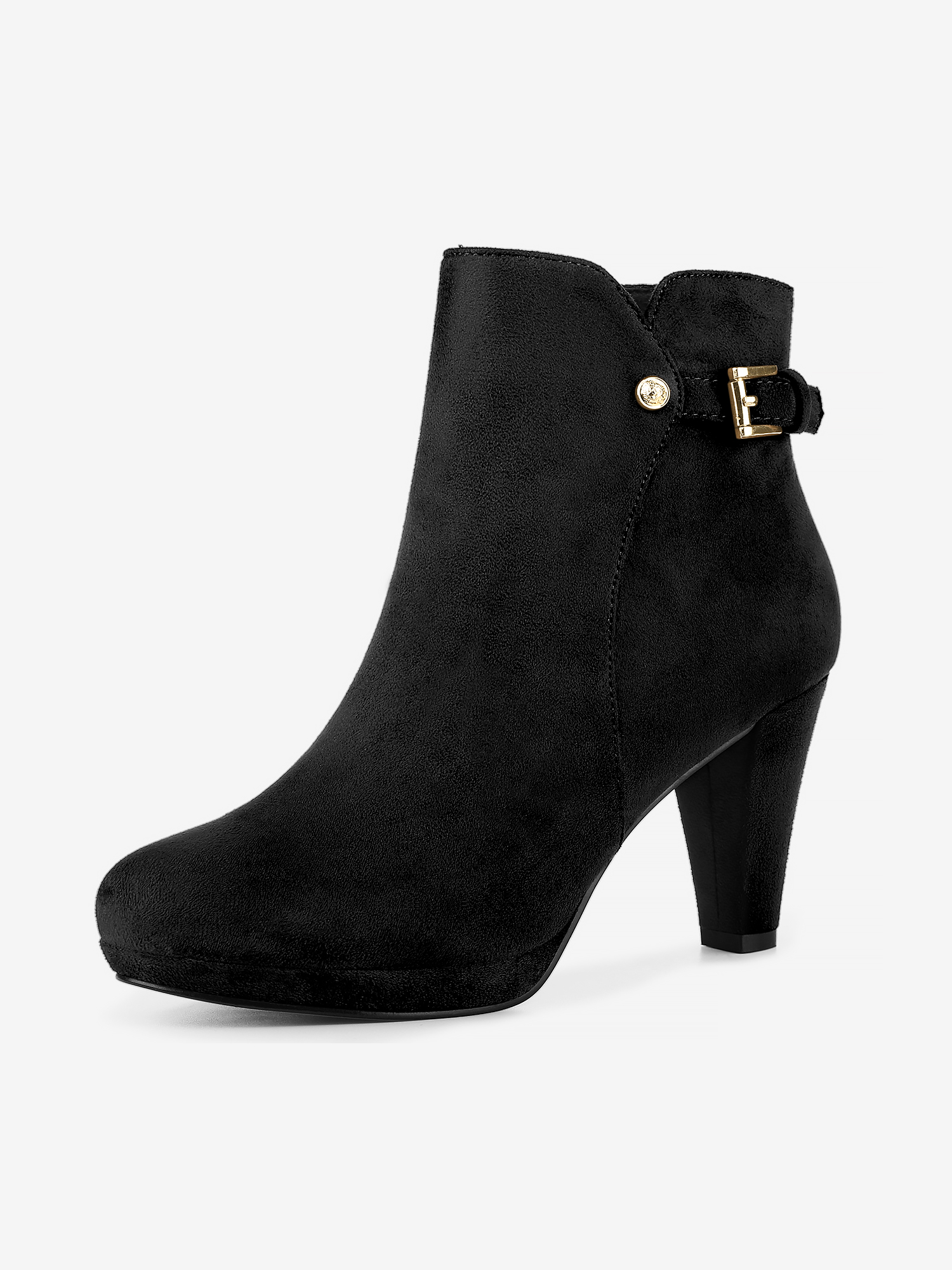 Women's Low Platform Side Zip Buckle Chunky High Heel Ankle Booties Black/9