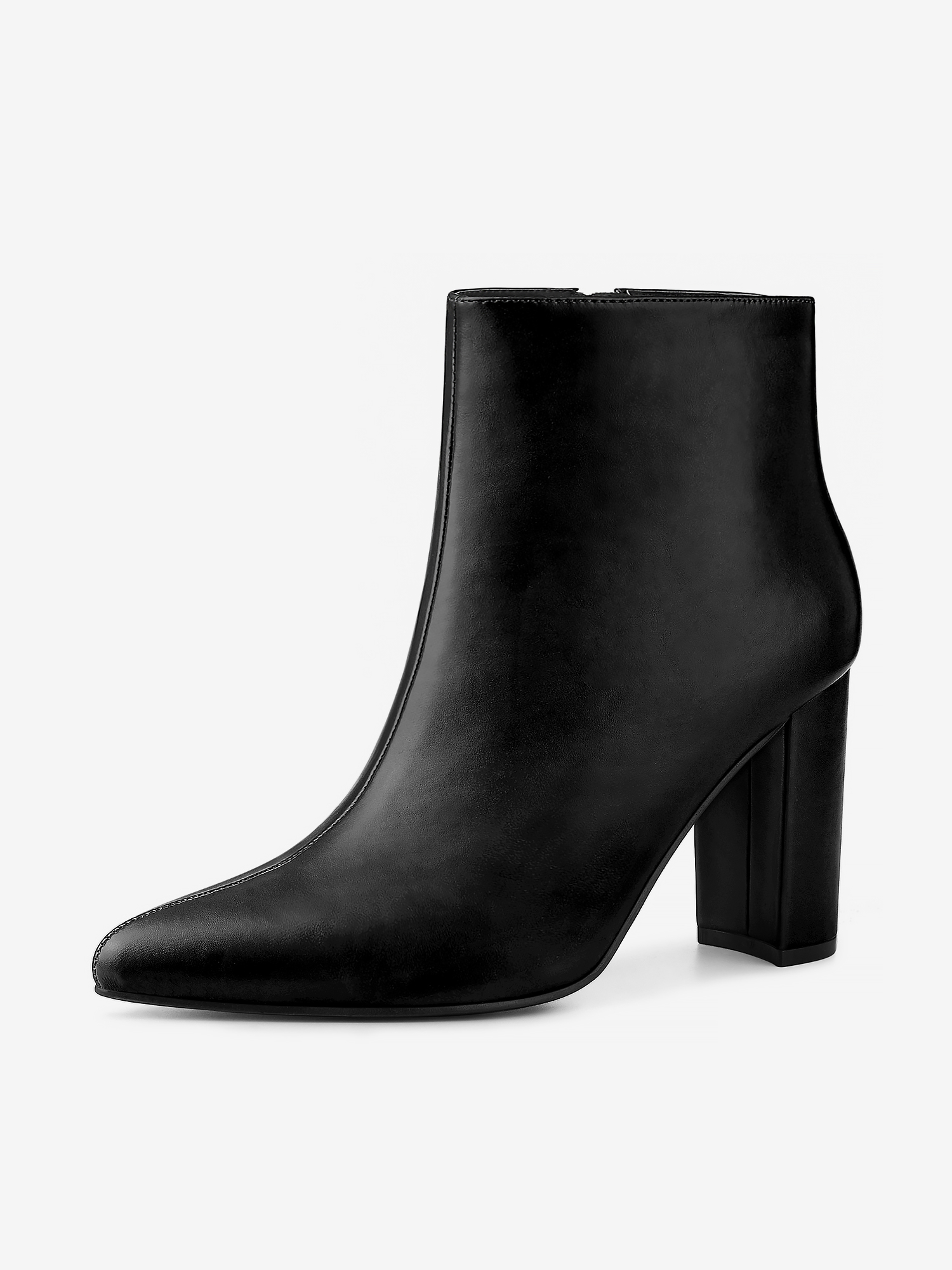 Pointed Toe Zipper Chunky High Heel Ankle Boots Black/9