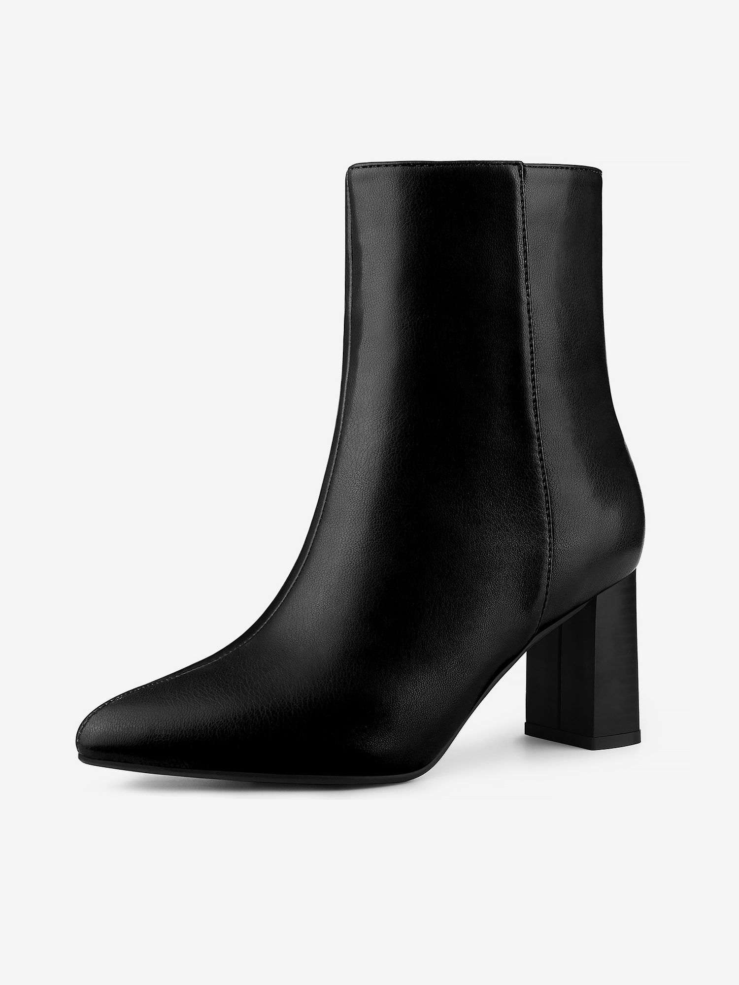 PU Leather Pointed Toe Chunky Heel Side Zipper Ankle Boots Black/10