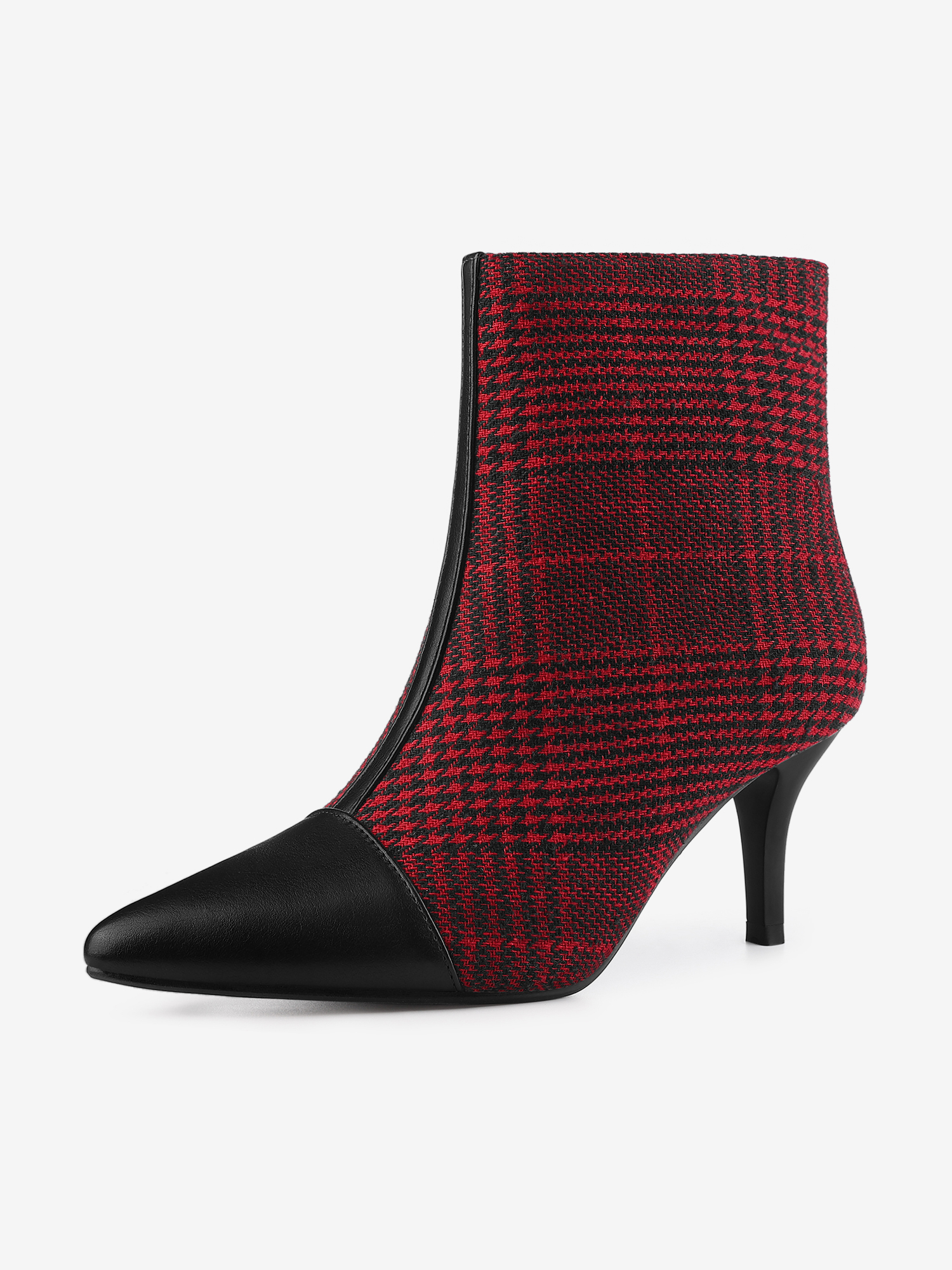 Pointed Toe Stiletto Heel Houndstooth Ankle Booties Red/8.5