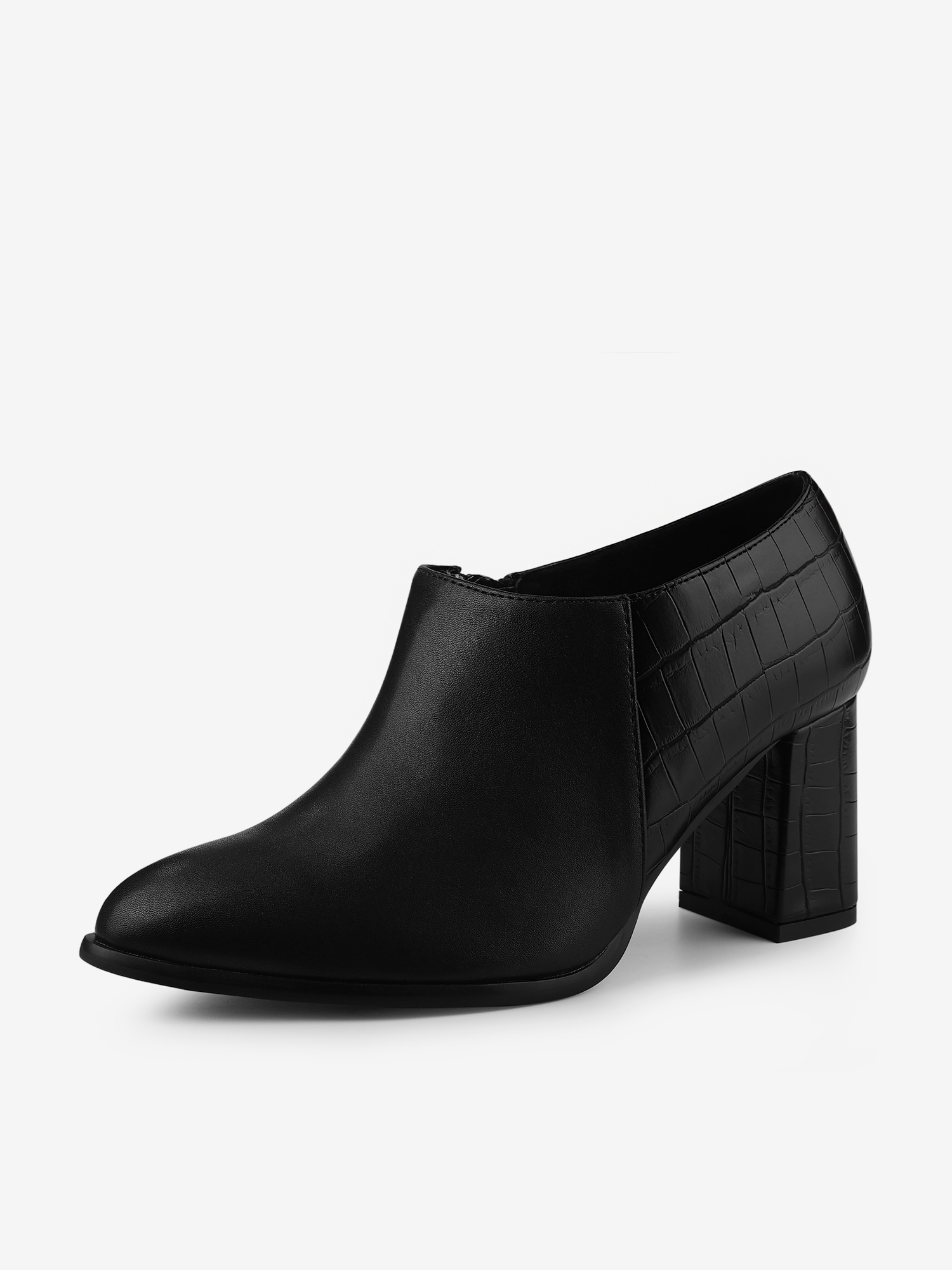 Patchwork Oxford Pointed Toe Chunky Heel Ankle Booties Black/10