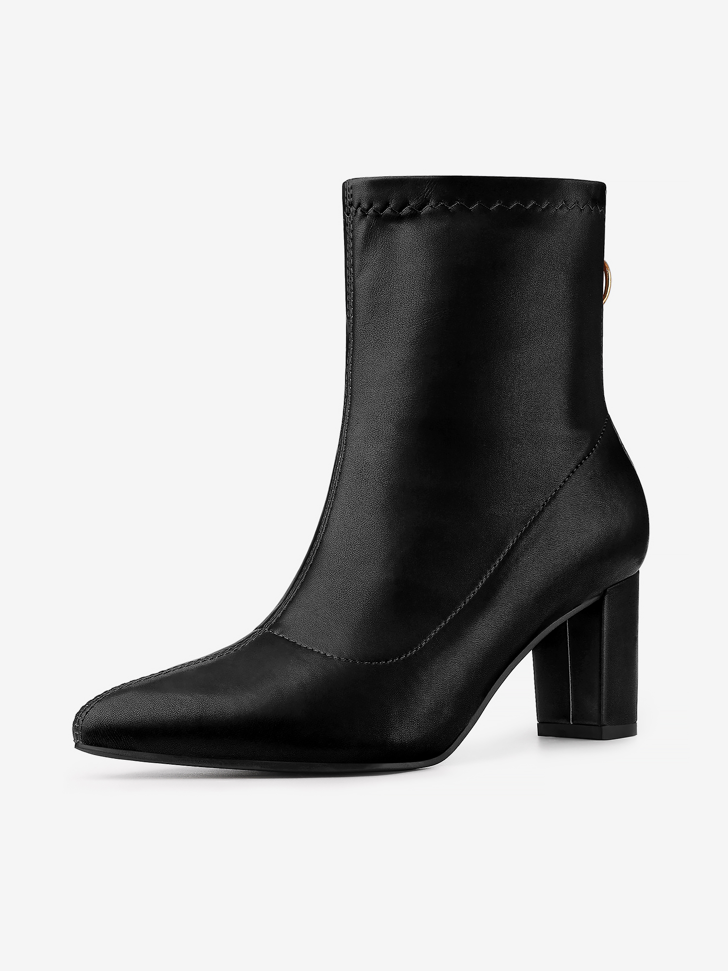 Pointy Toe Back Zip Block Heel Ankle Boots Black/6