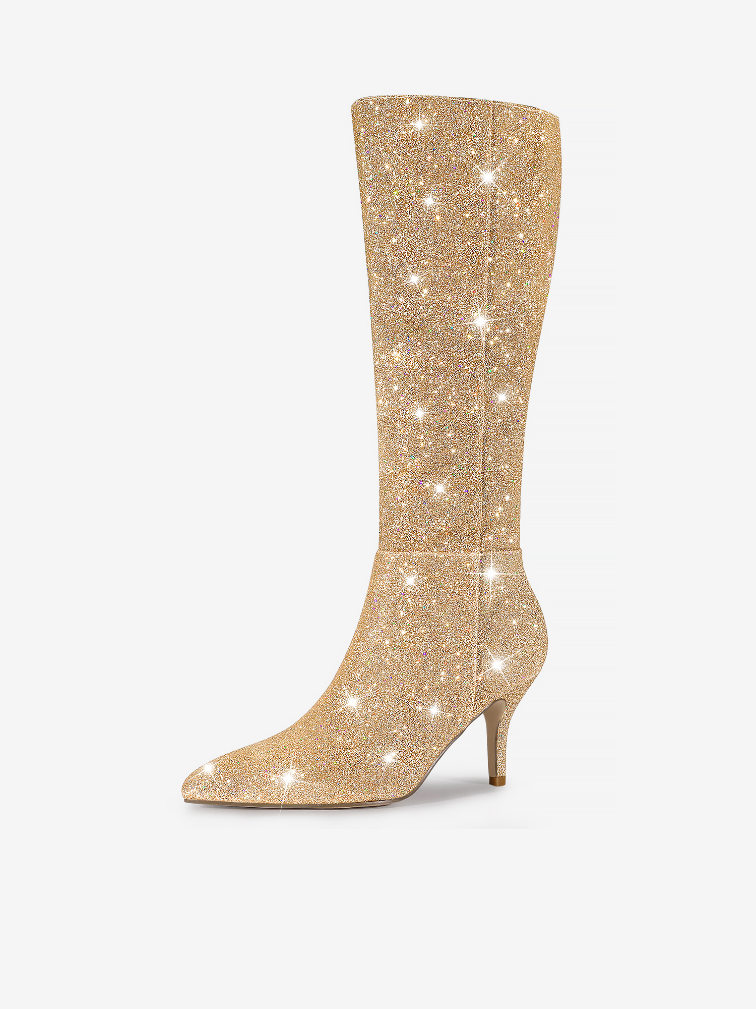 Sparkle Glitter Pointy Toe Stiletto Heel Knee High Boots Gold/6