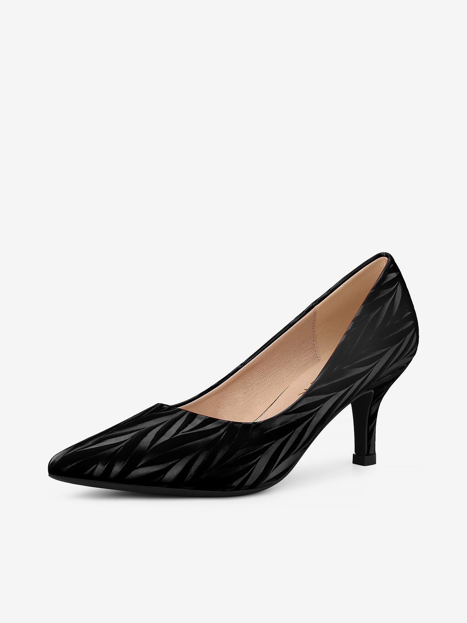 Pointed Toe Leaves Print Slip on Kitten Heel Pumps Black/7.5