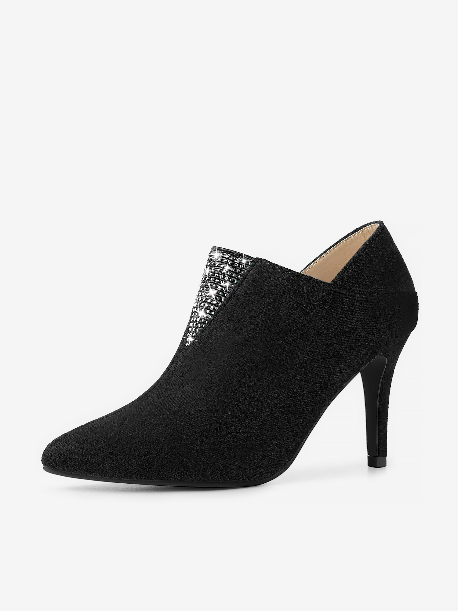 Pointed Toe Rhinestones Pull On Stiletto Heel Ankle Booties Black/7.5