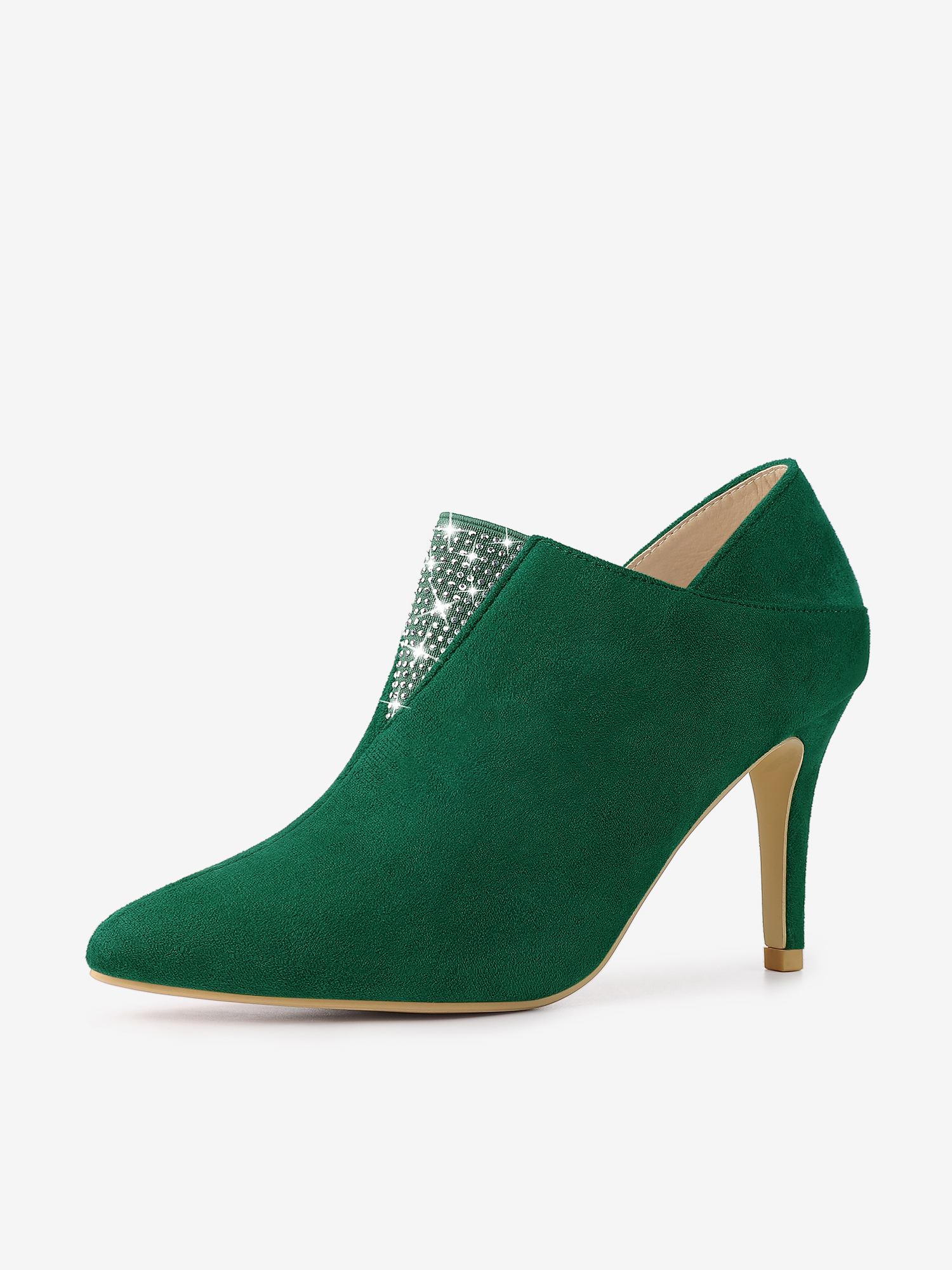 Pointed Toe Rhinestones Pull On Stiletto Heel Ankle Booties Emerald Green/6