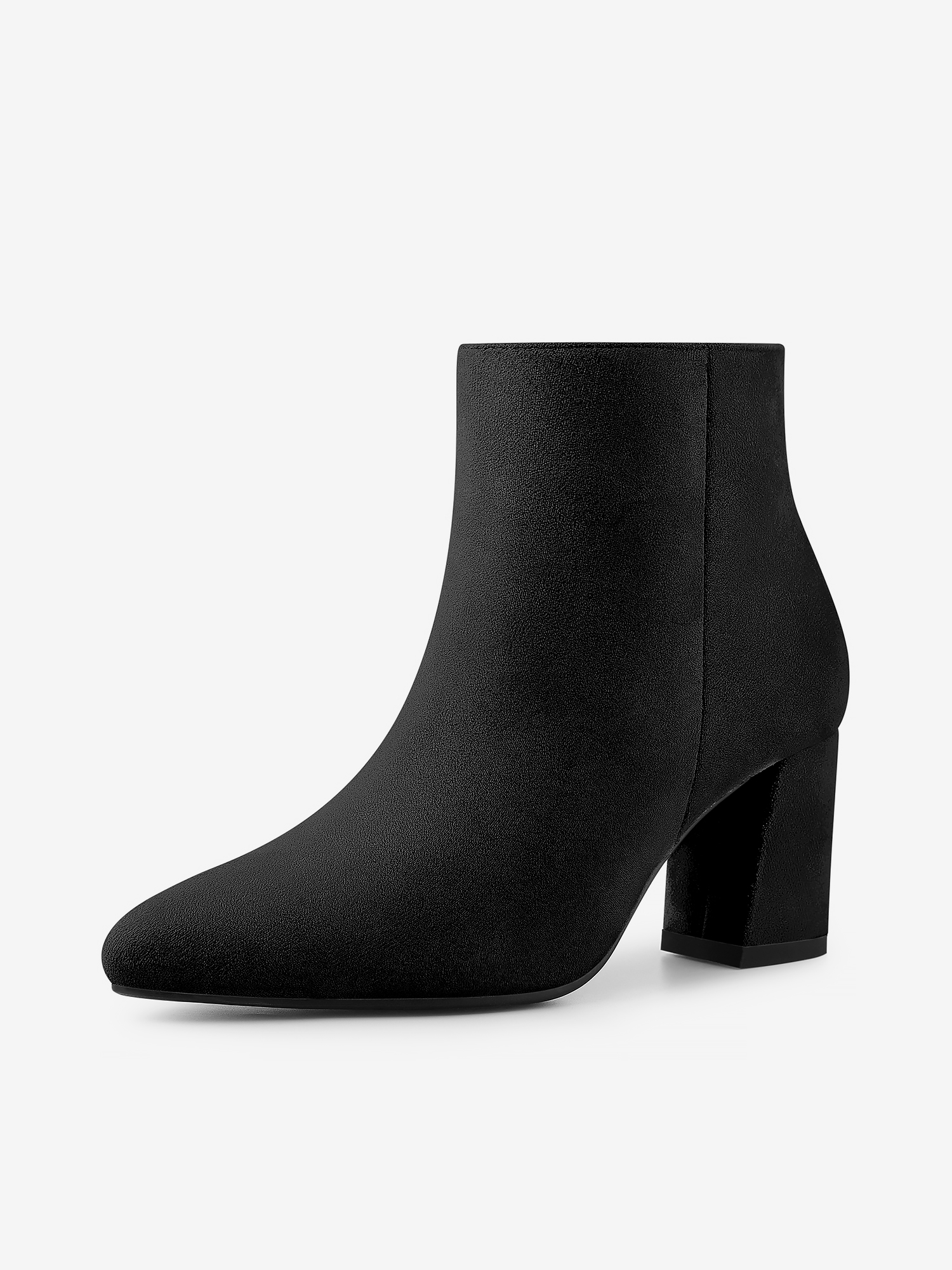 Pointy Toe Side Zip Chunky Heel Ankle Boots Black/8.5