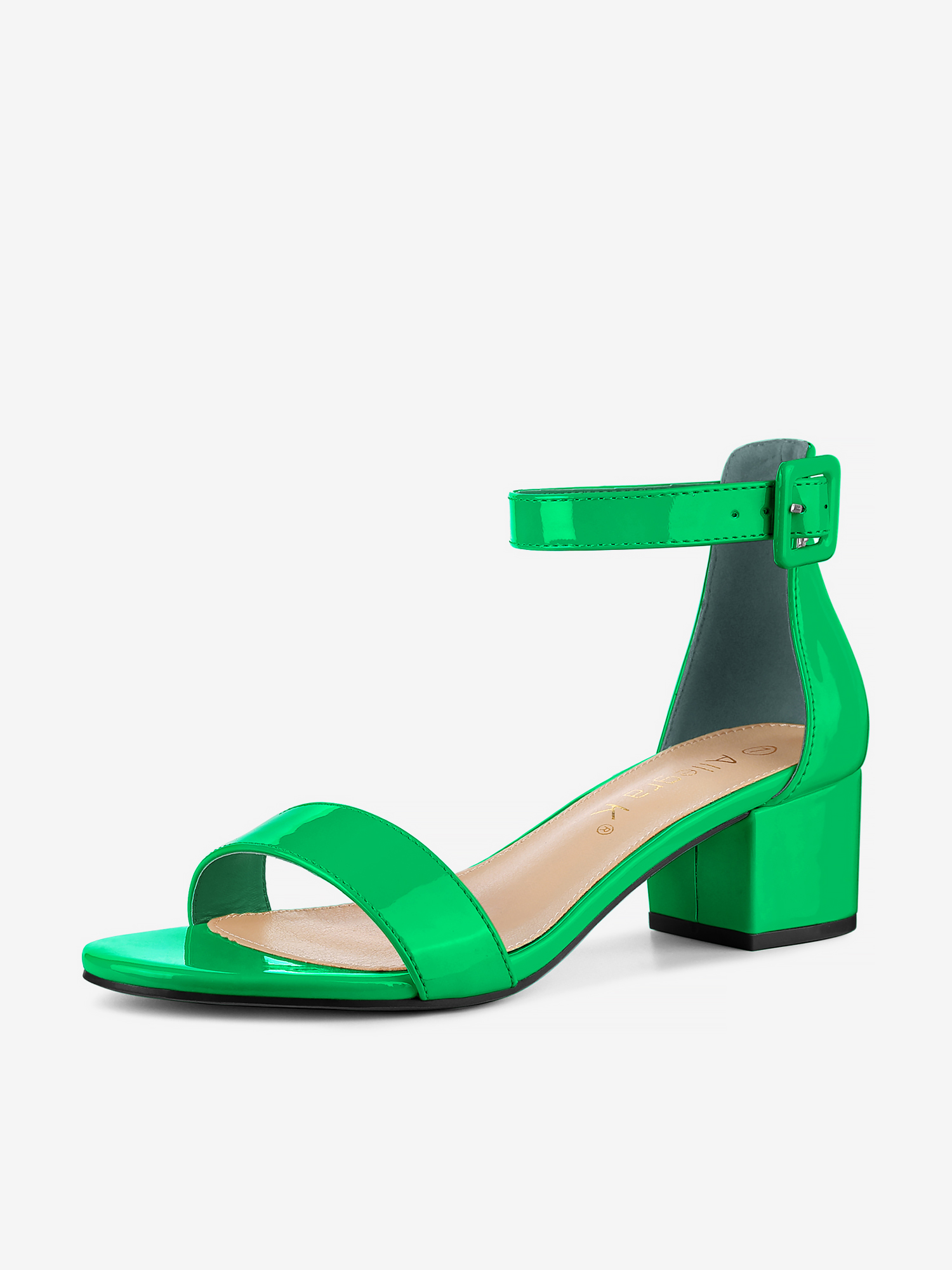 PU Open Toe Block Low Heel Ankle Strap Sandals Green/7.5