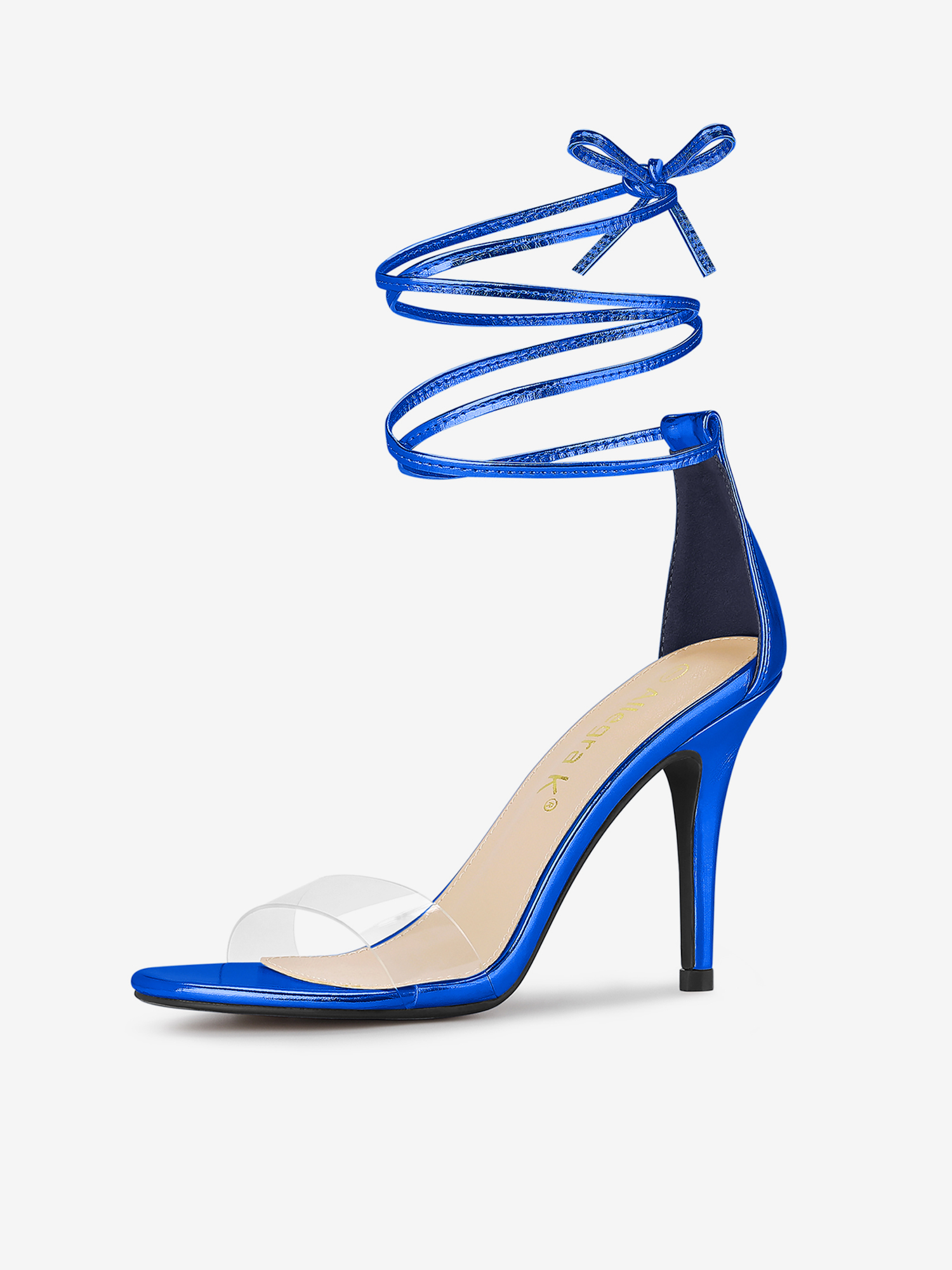 PU Clear Strap Stiletto Heel Ankle Lace Up Sandals Dark Blue/9