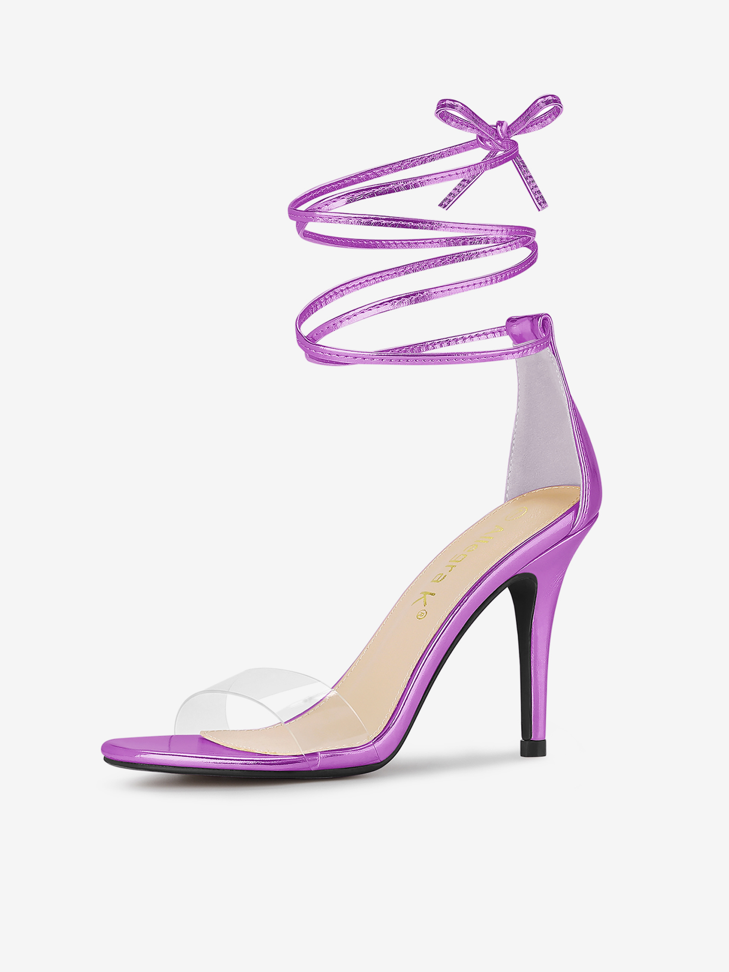 PU Clear Strap Stiletto Heel Ankle Lace Up Sandals Purple/7