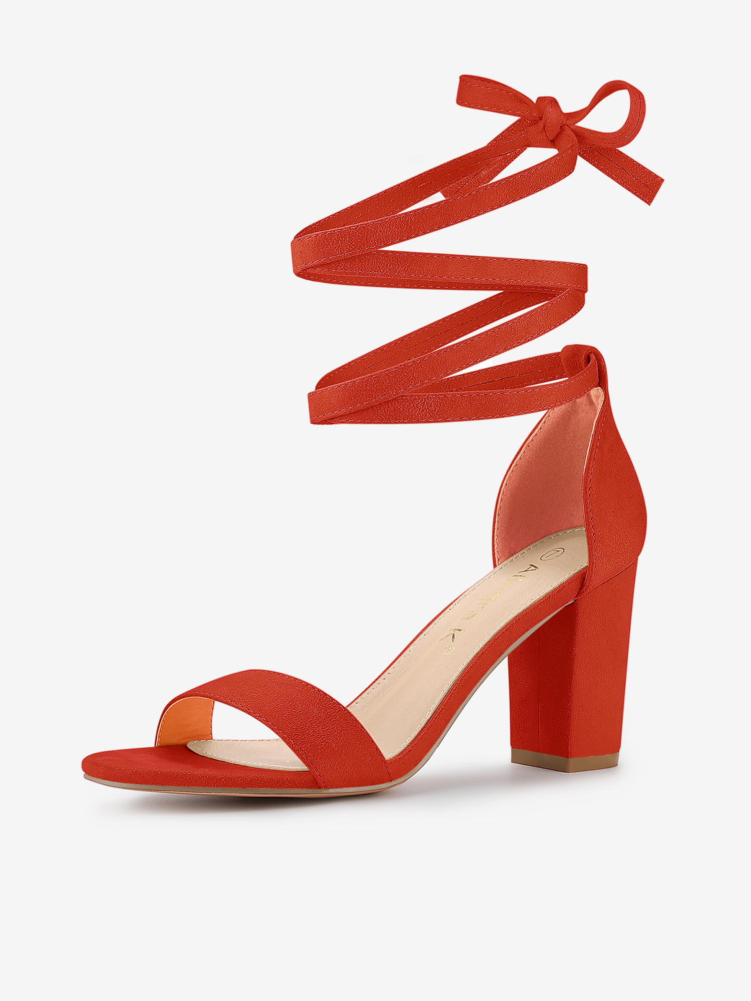 Lace Up and Ankle Strap Chunky Heel Sandals Orange/8