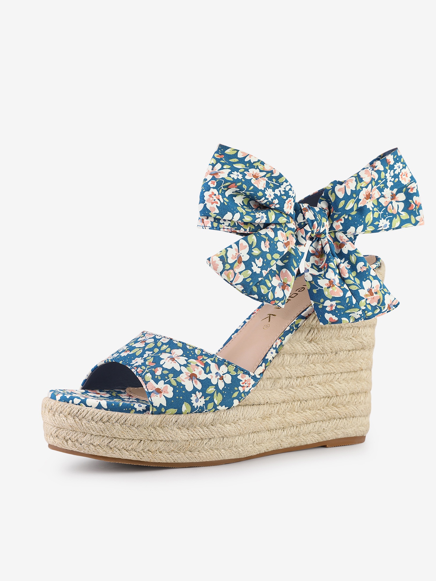 Platform Floral Printed Slingback Espadrille Wedge Sandals Blue/6