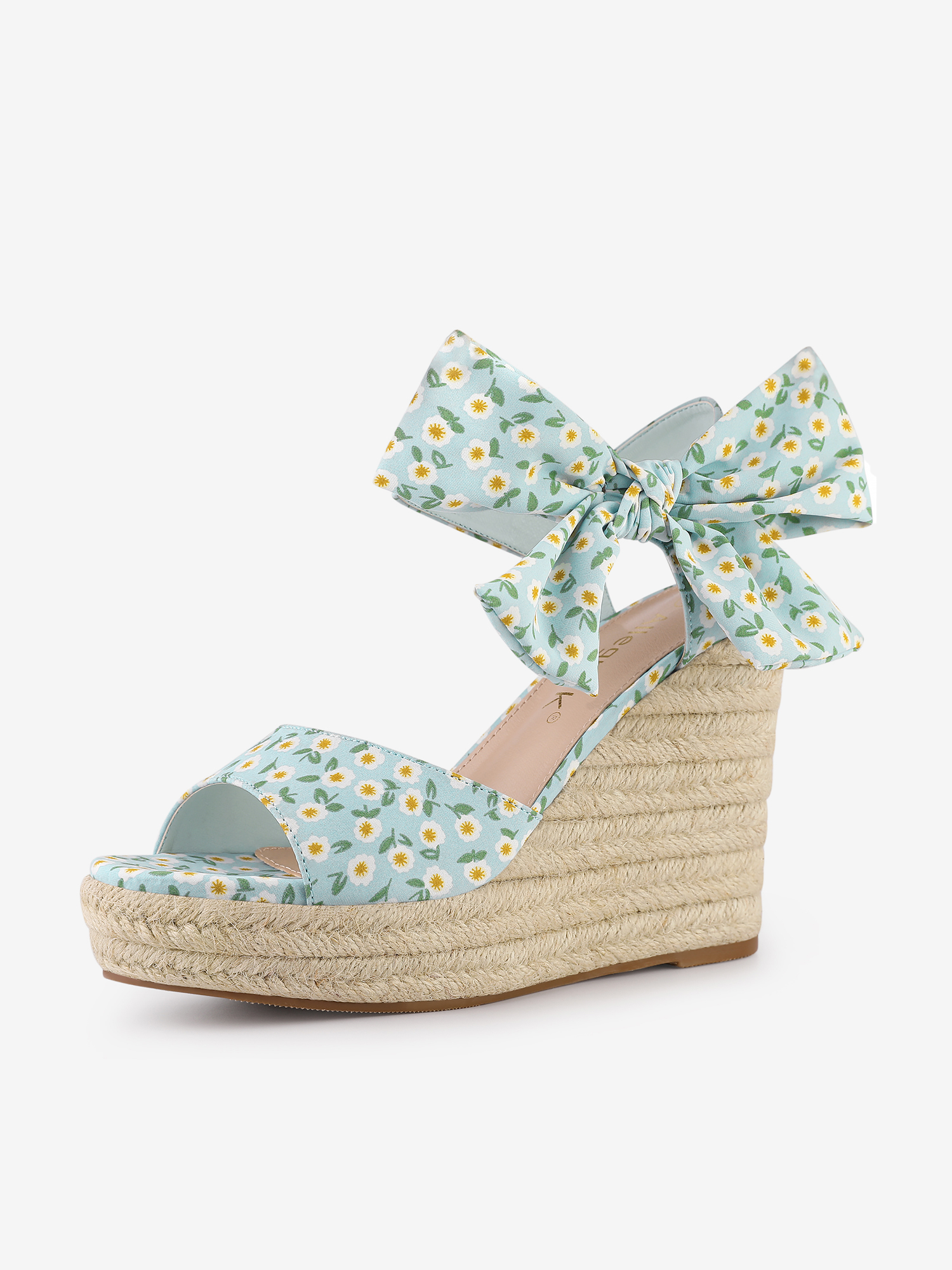 Platform Floral Printed Slingback Espadrille Wedge Sandals Sky Blue/6