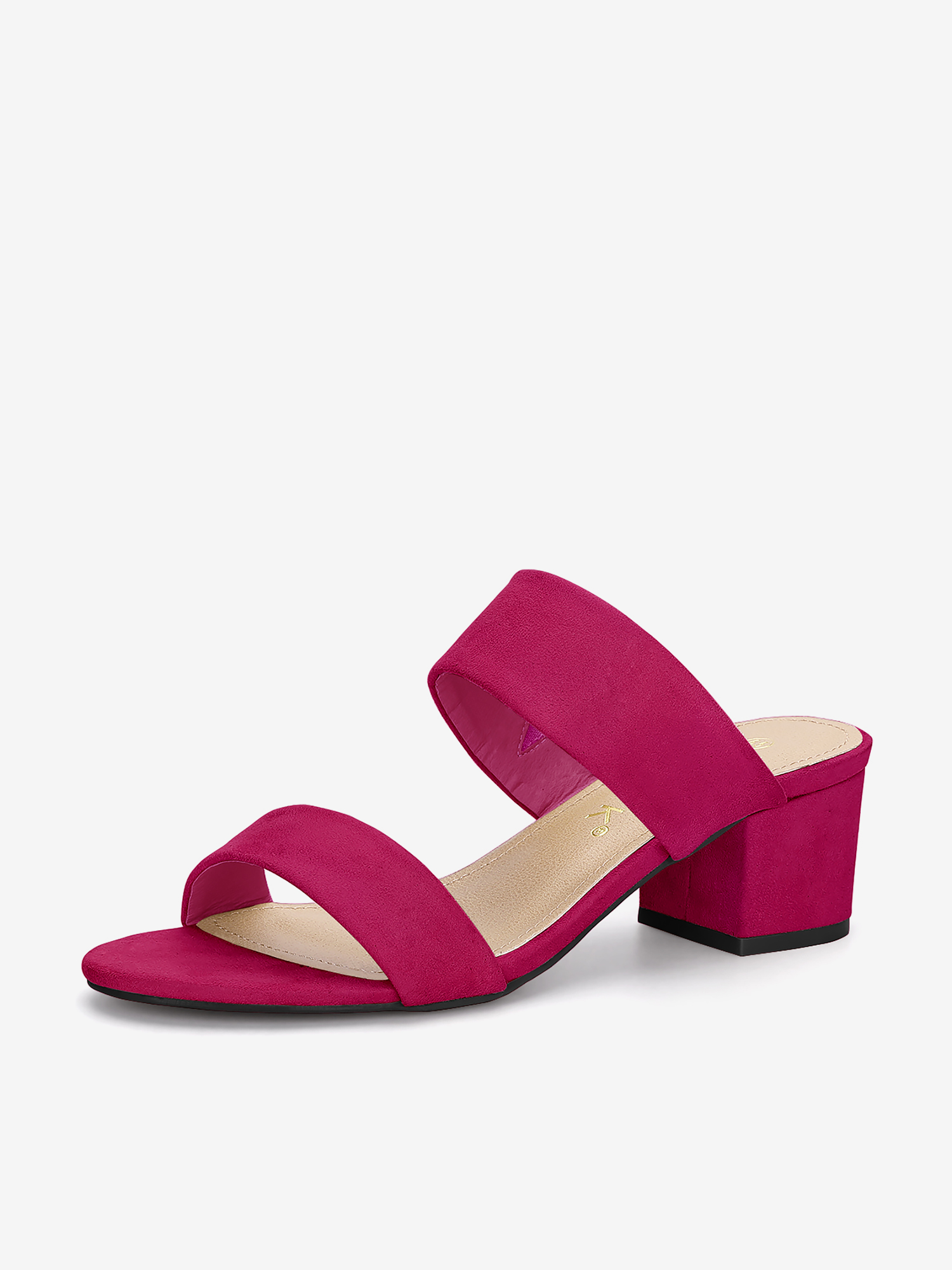 Block Heel Round Toe Dual Straps Slide Sandals Hot Pink/6