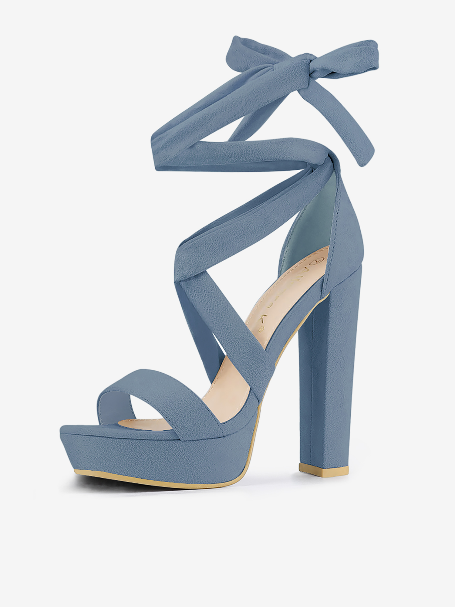 Faux Suede Lace Up Platform Block Heel Sandals Haze Blue/9