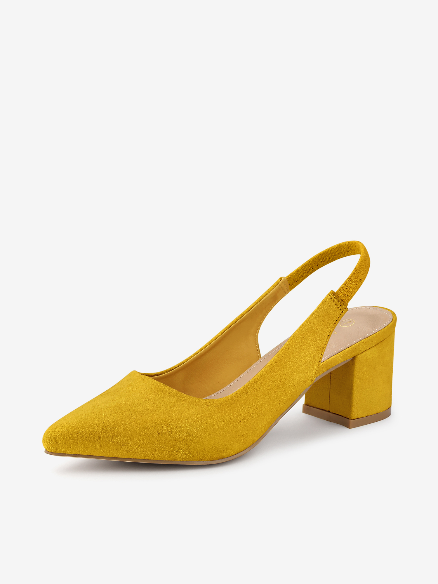 Allegra – Faux Suede Pointed Toe Block Heel Slingback Pumps Yellow/7