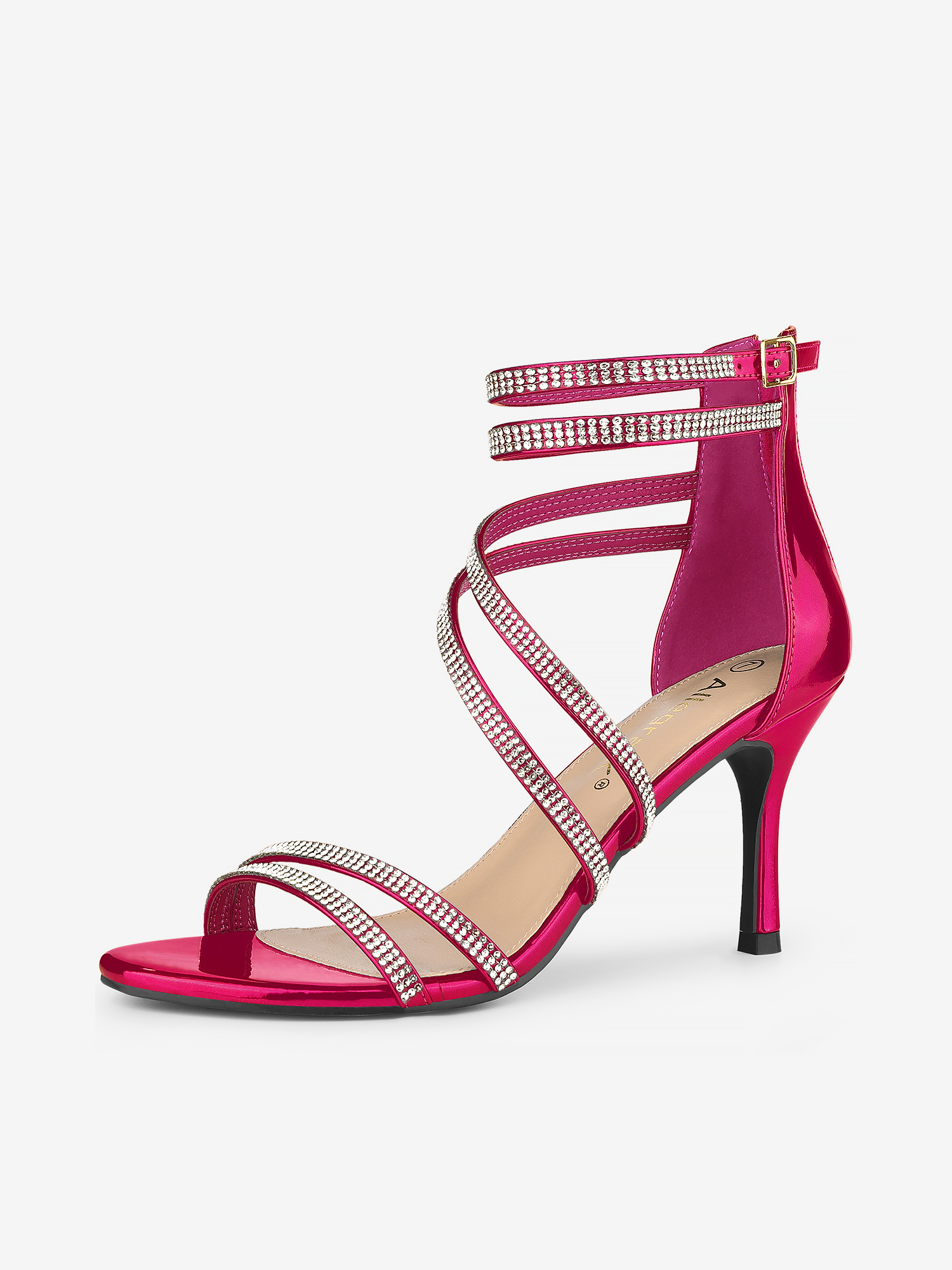 Ankle Strap Rhinestone Stiletto Heel Sandals Hot Pink/9