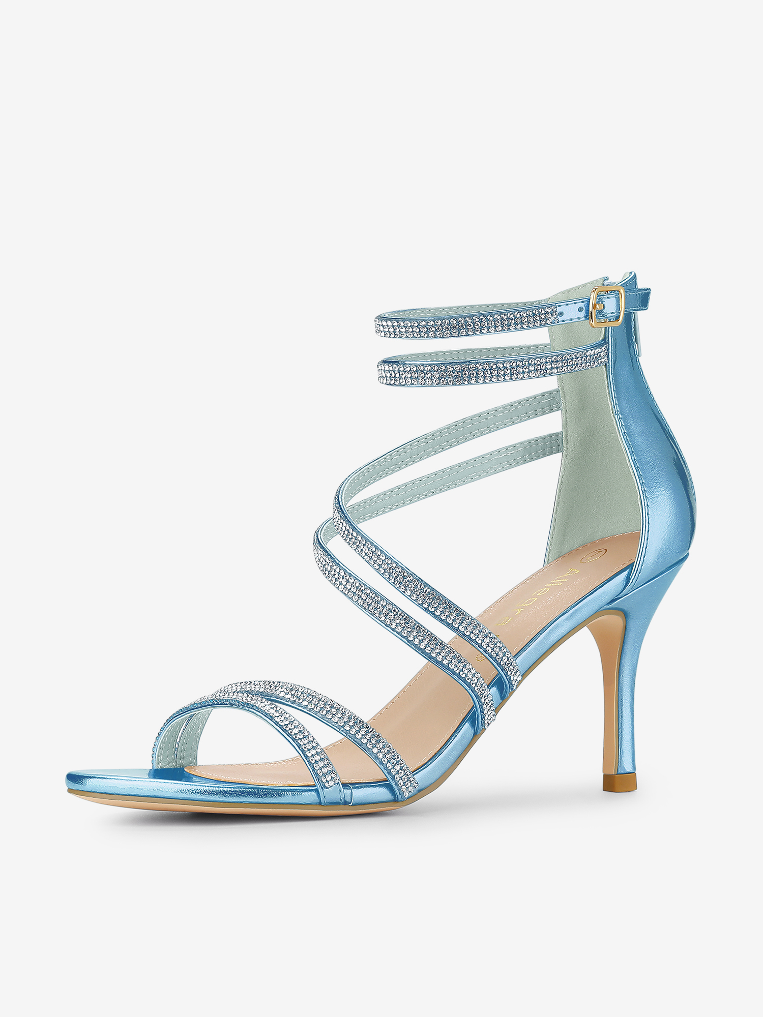 Ankle Strap Rhinestone Stiletto Heel Sandals Sky Blue/7