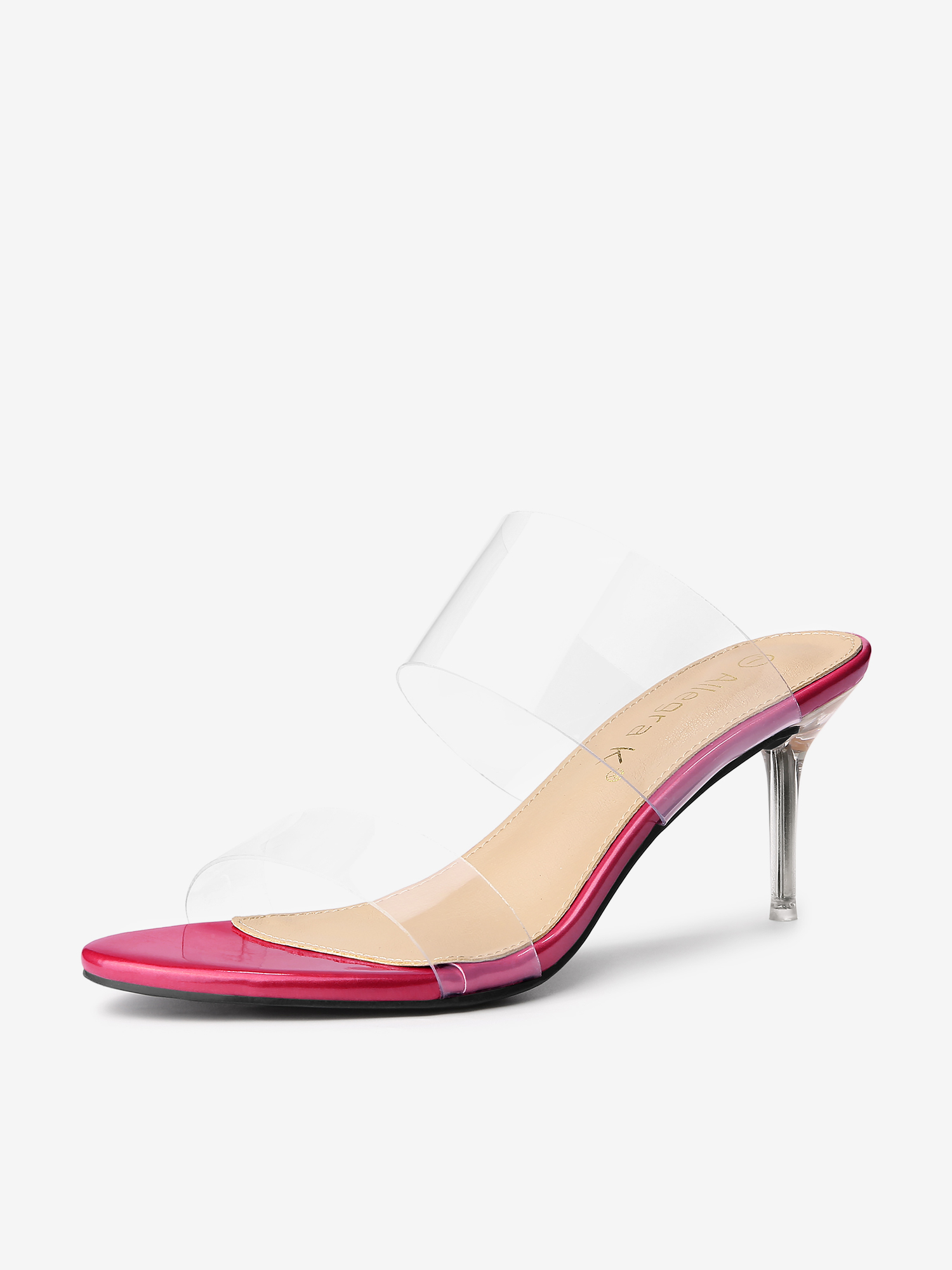 Open Toe Clear Strap Stiletto Heel Slide On Sandals Hot Pink/6
