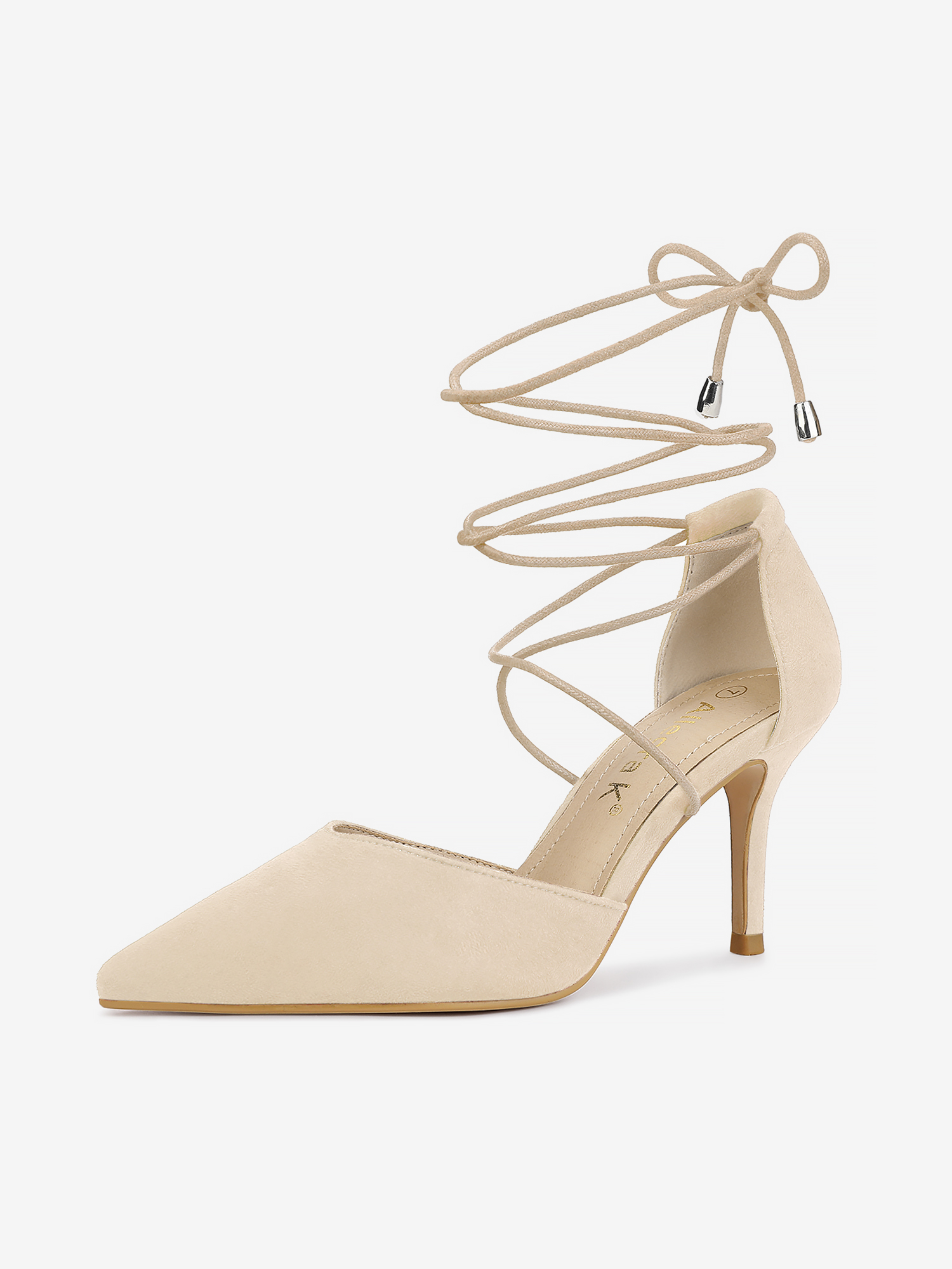Pointed Toe Dress Pumps Lace Up Stiletto Heel Sandals Beige/11