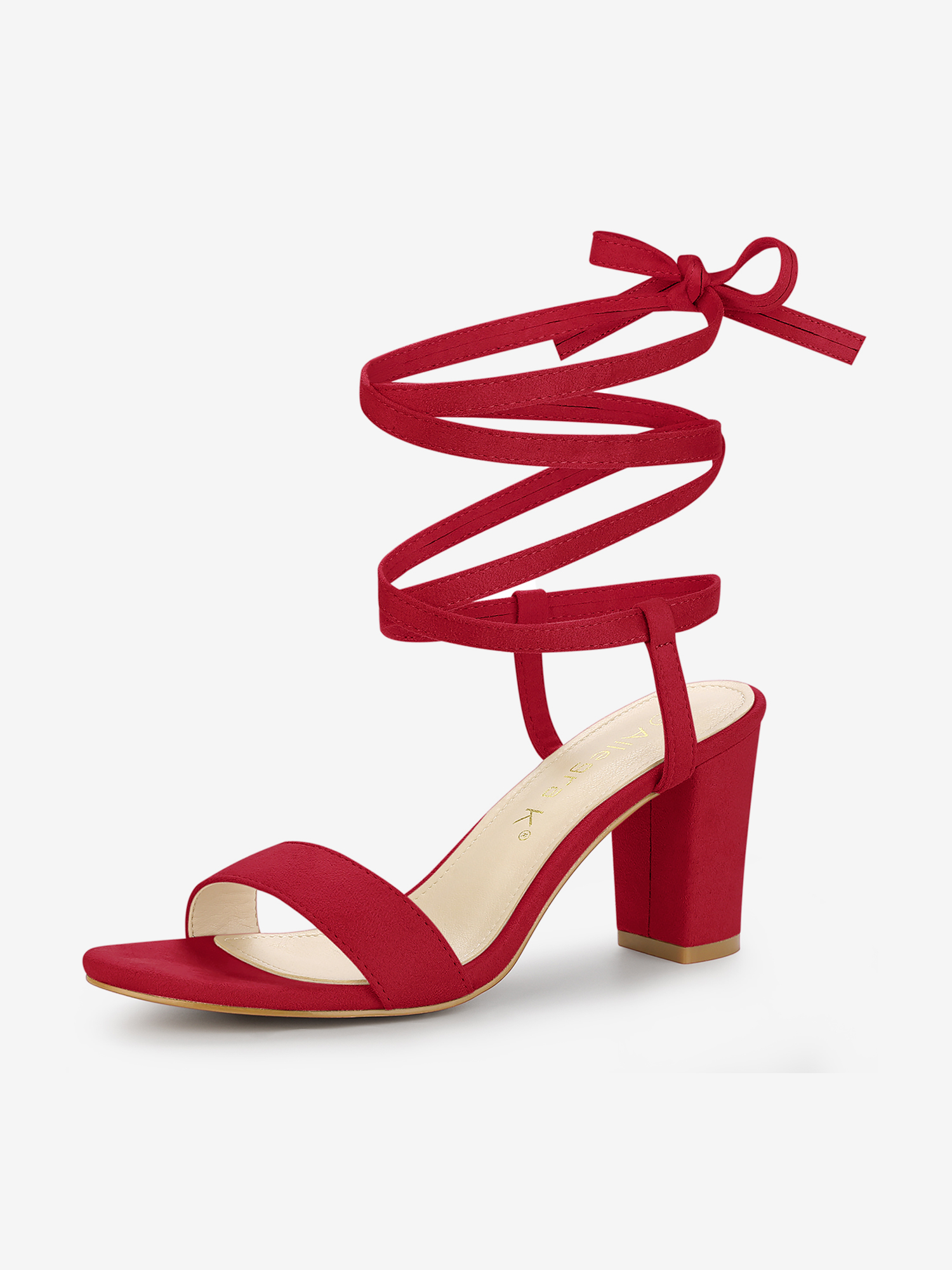 Faux Suede Lace Up Chunky Heel Slingback Sandals Red/8.5